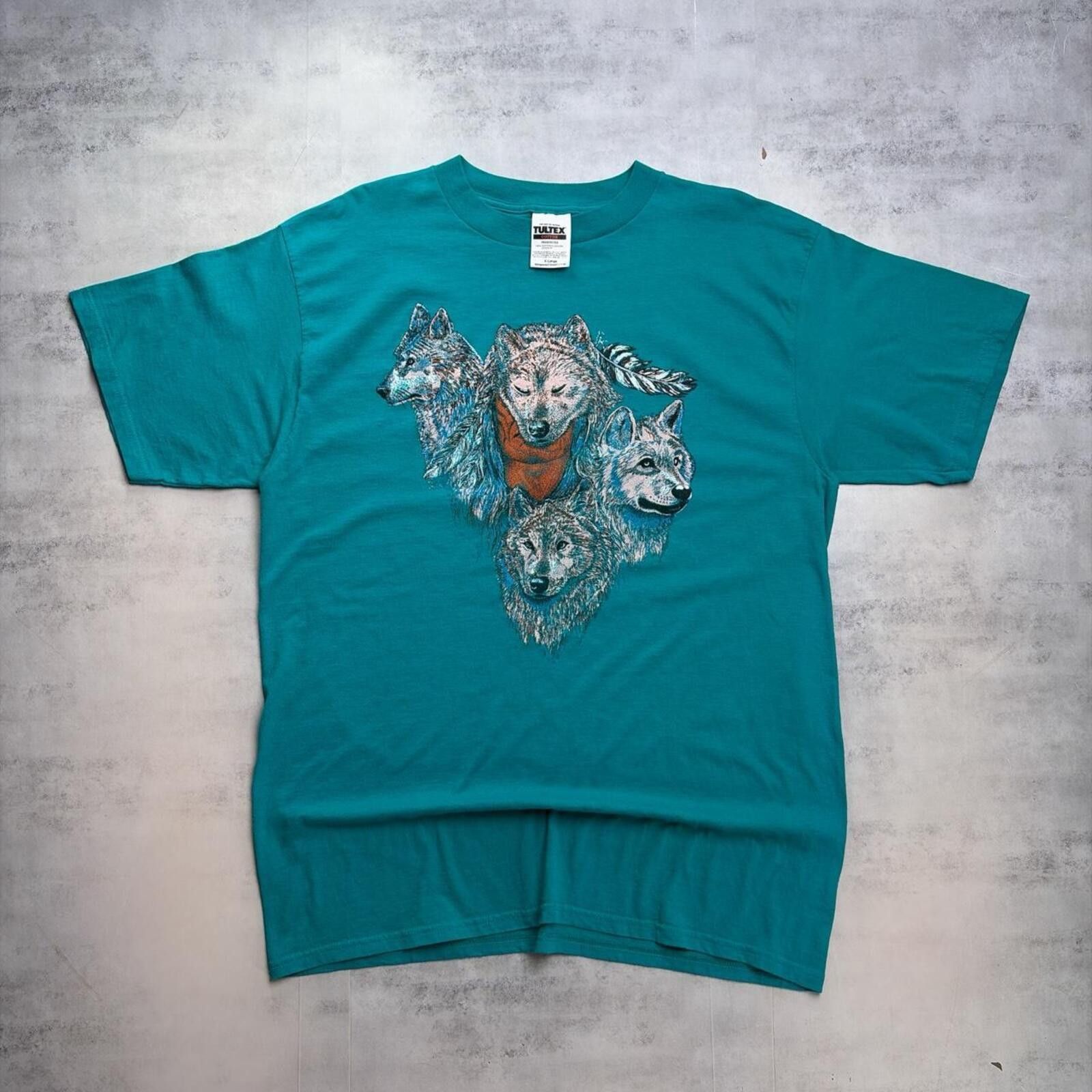 Tultex Vintage Teal Wolf Nature Graphic T-Shirt Size US XL / EU 56 / 4 - 1 Thumbnail