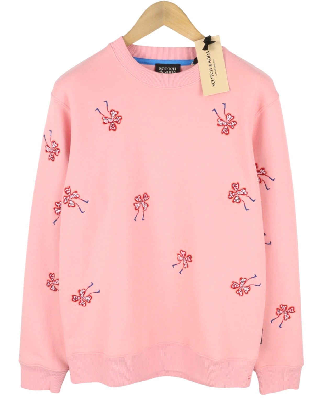 Scotch & Soda M Pink Embroidered Crew Collar Long Sleeve 91030 Size US M / EU 48-50 / 2 - 2 Thumbnail