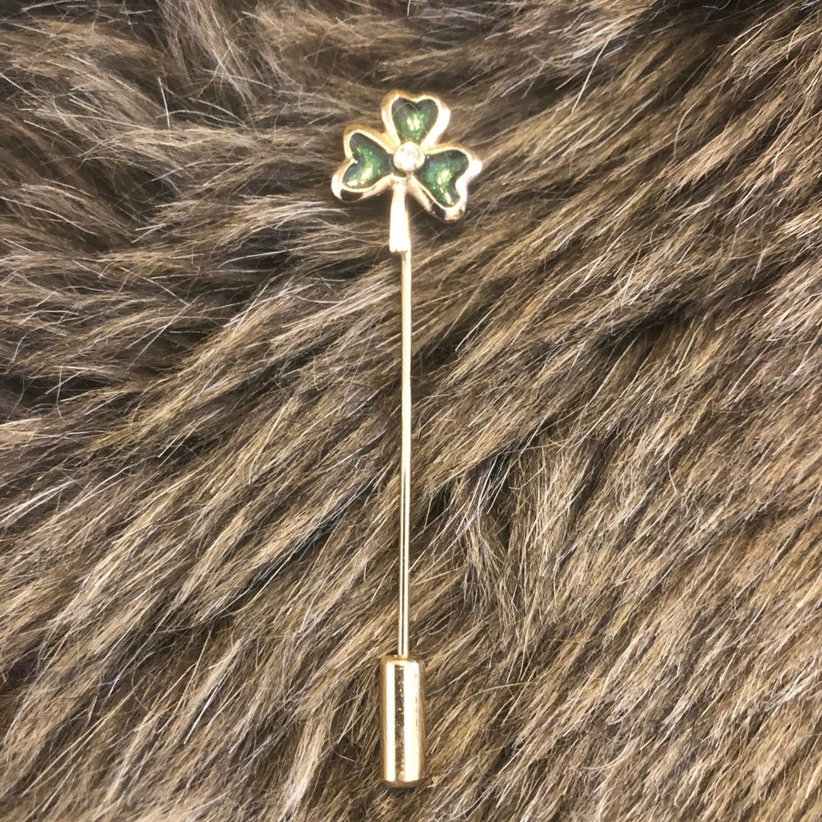 Vintage Vintage 3 leaf clover enamel gold plated hat pin Size ONE SIZE - 1 Thumbnail