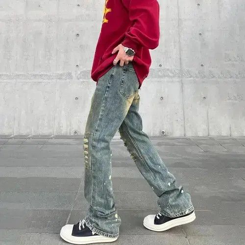VIBE Skinny Jeans Men Streetwear Autumn Y2k Ripped Denim Size US 32 / EU 48 - 4 Thumbnail