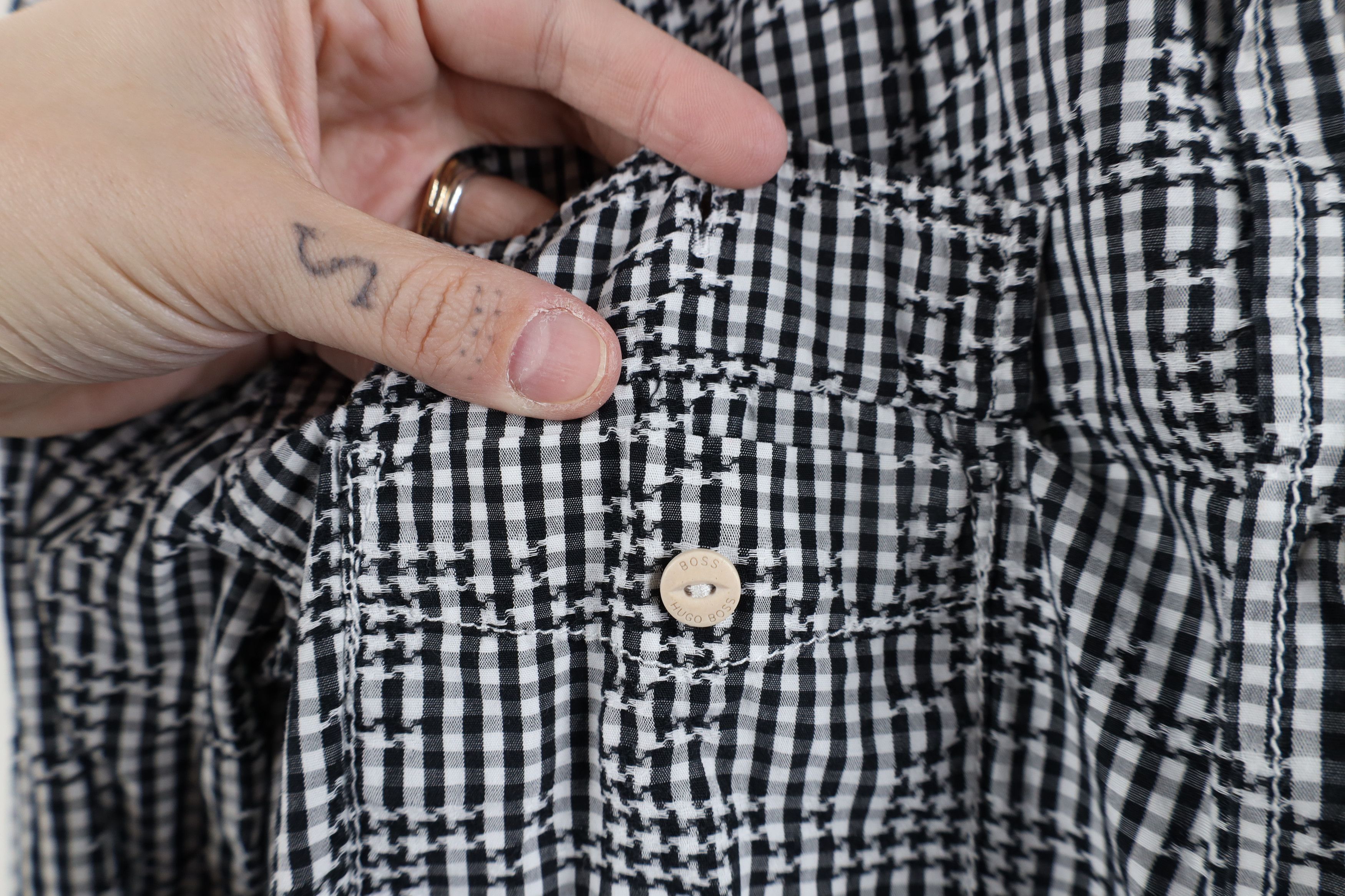 Hugo Boss × Vintage Hugo Boss Houndstooth Checkered Collared Button Shirt Black Size US S / EU 44-46 / 1 - 9 Thumbnail