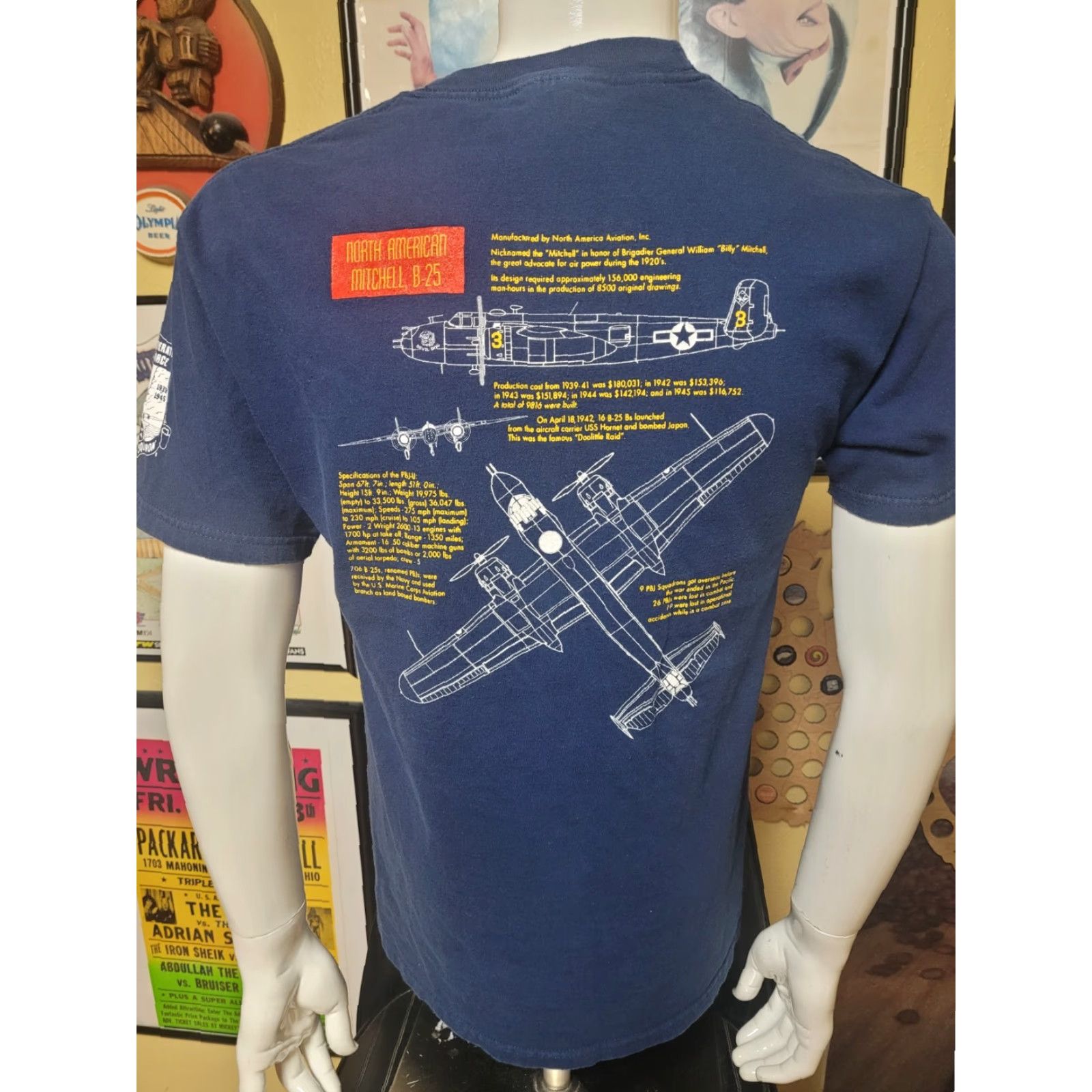 Vintage VTG USMC Marines Devil Dog T Shirt Medium Nice Blue Cotton Crew Neck Short Sleeve Graphic Print Military 90s B-25 Ghost Squadron Size US M / EU 48-50 / 2 - 5 Thumbnail