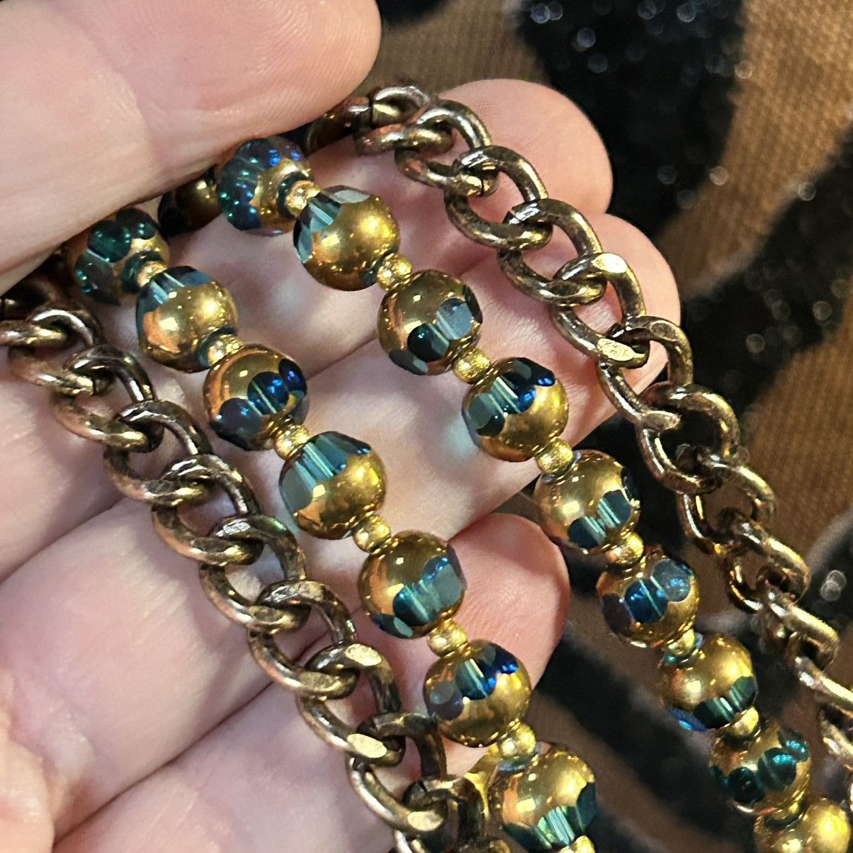 Handmade Handcrafted double strand di-cut glass chain link necklace Size ONE SIZE - 6 Thumbnail