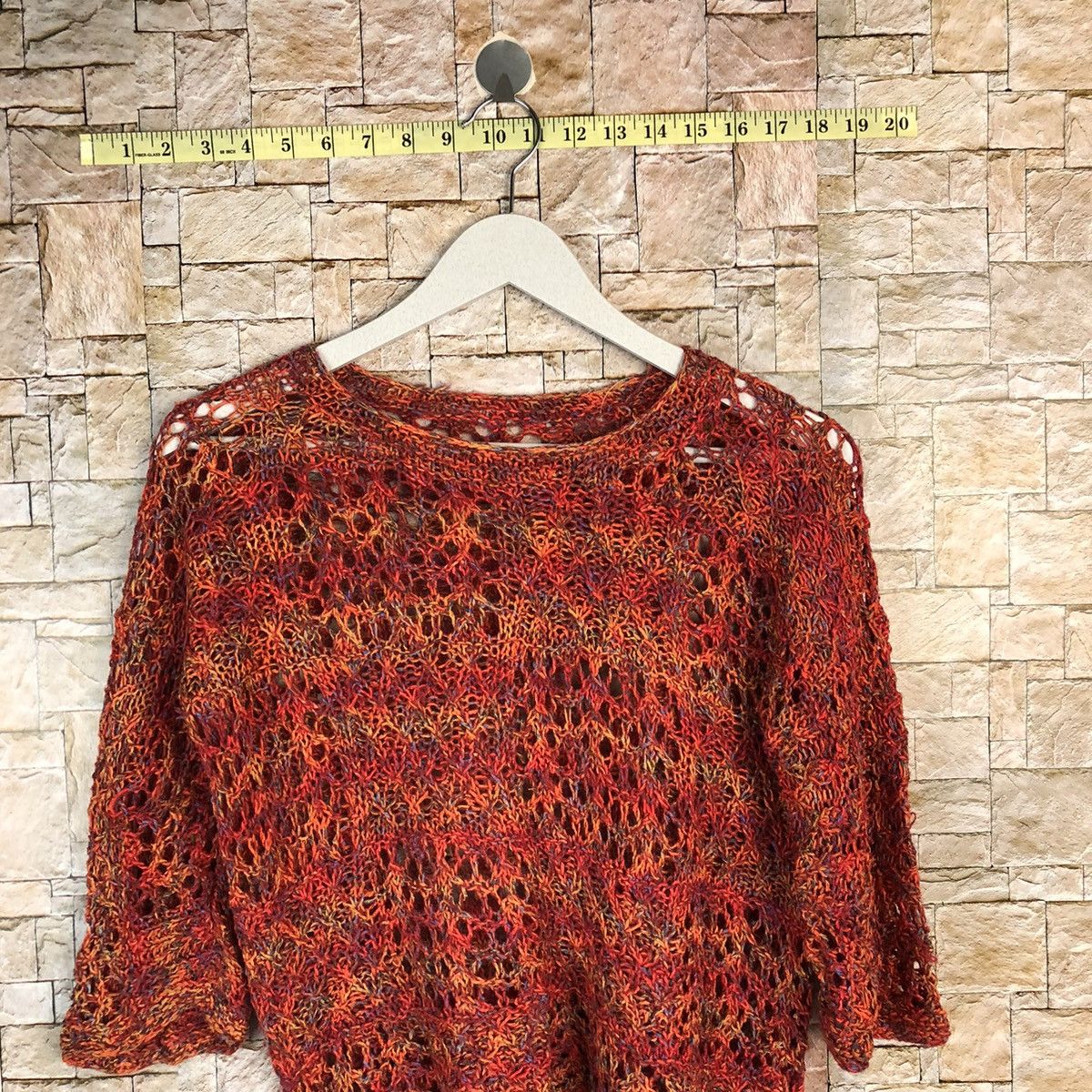 Homespun Knitwear × Japanese Brand × Vintage Japan crochet meshnet Orange Knitwear short sleeve #A1055 Size S / US 4 / IT 40 - 2 Thumbnail