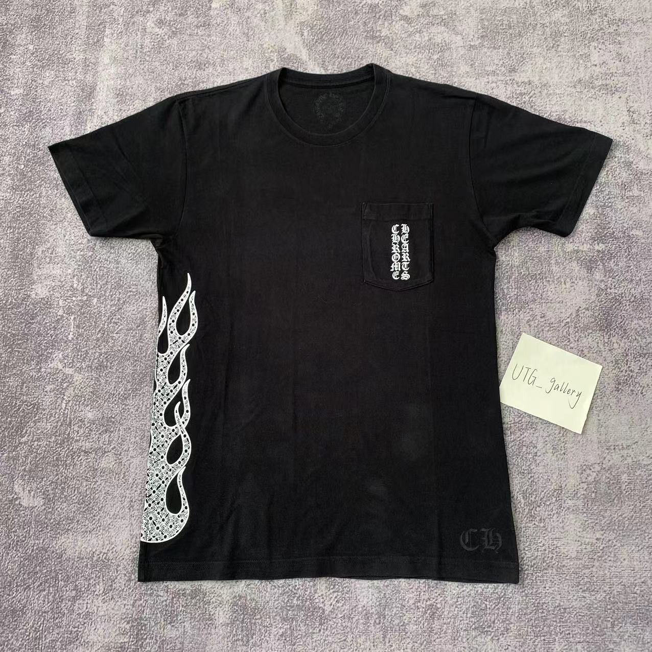 Pre-owned Chrome Hearts Side Flame/fire Pocket Tee In Black