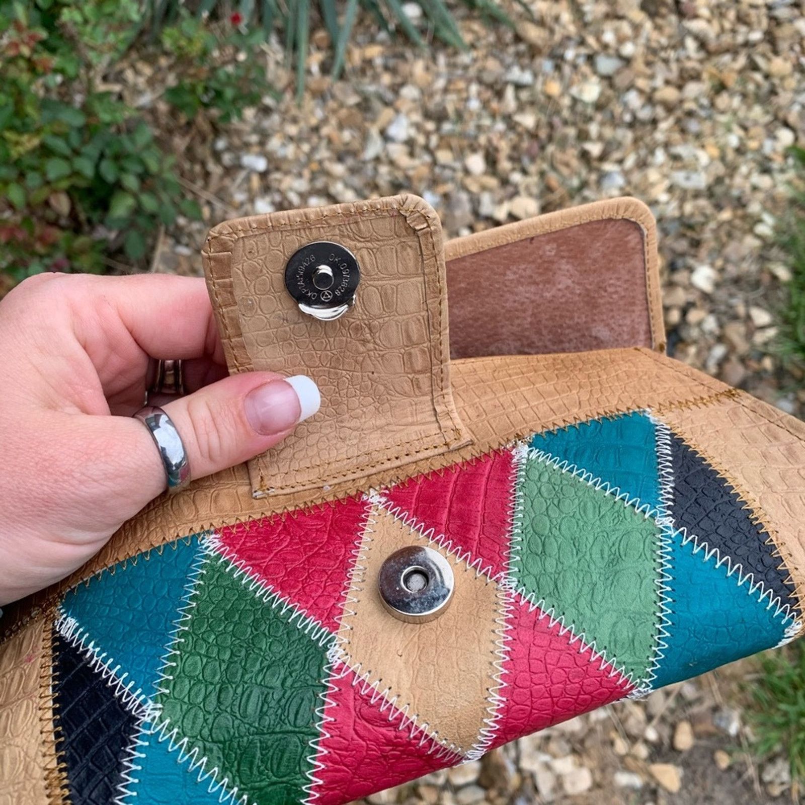 Vintage leather diamond patchwork clutch wallet Clutches