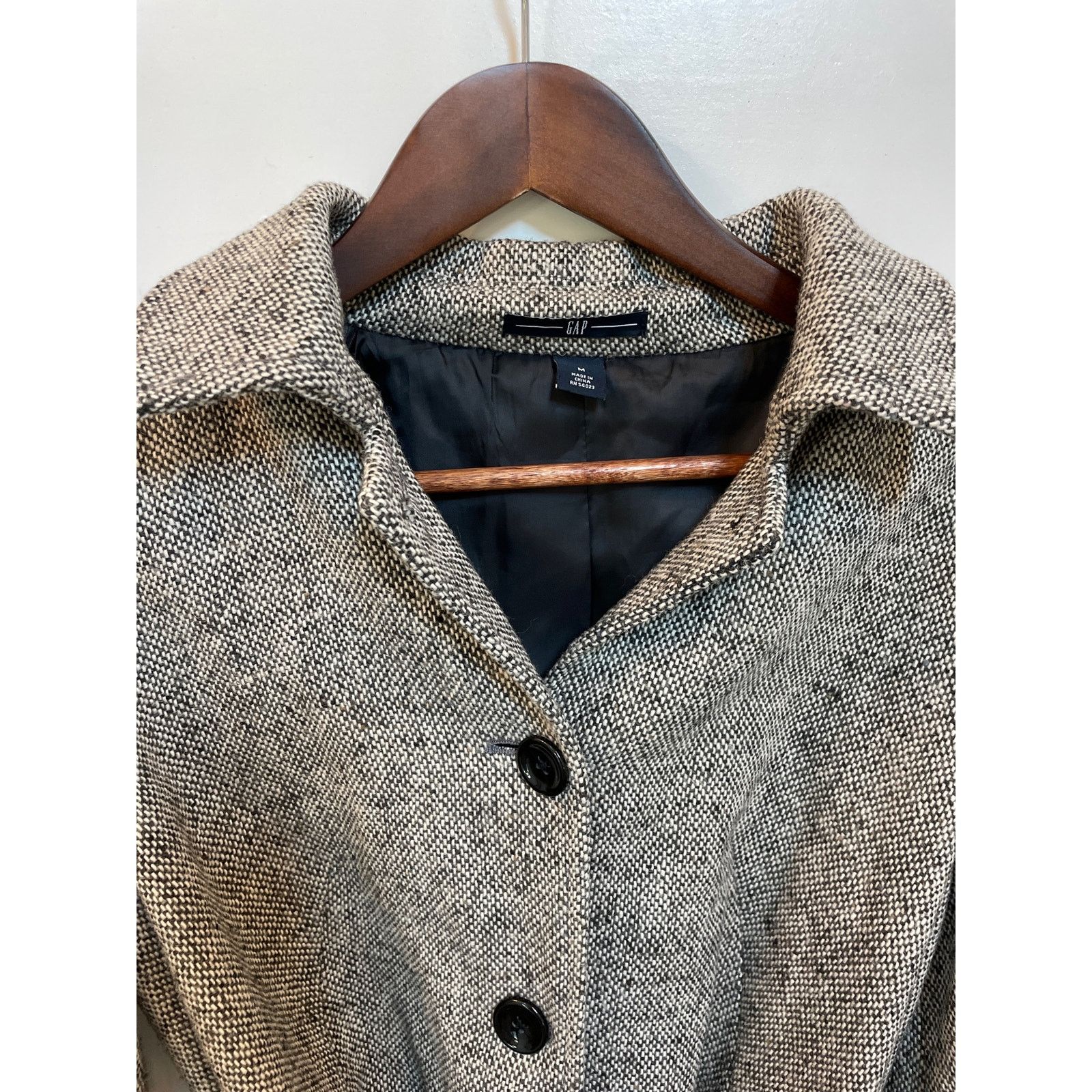 Gap Vtg GAP 3/4 Wide Sleeve Belted Herringbone Cropped Peacoat,M Size M / US 6-8 / IT 42-44 - 2 Thumbnail