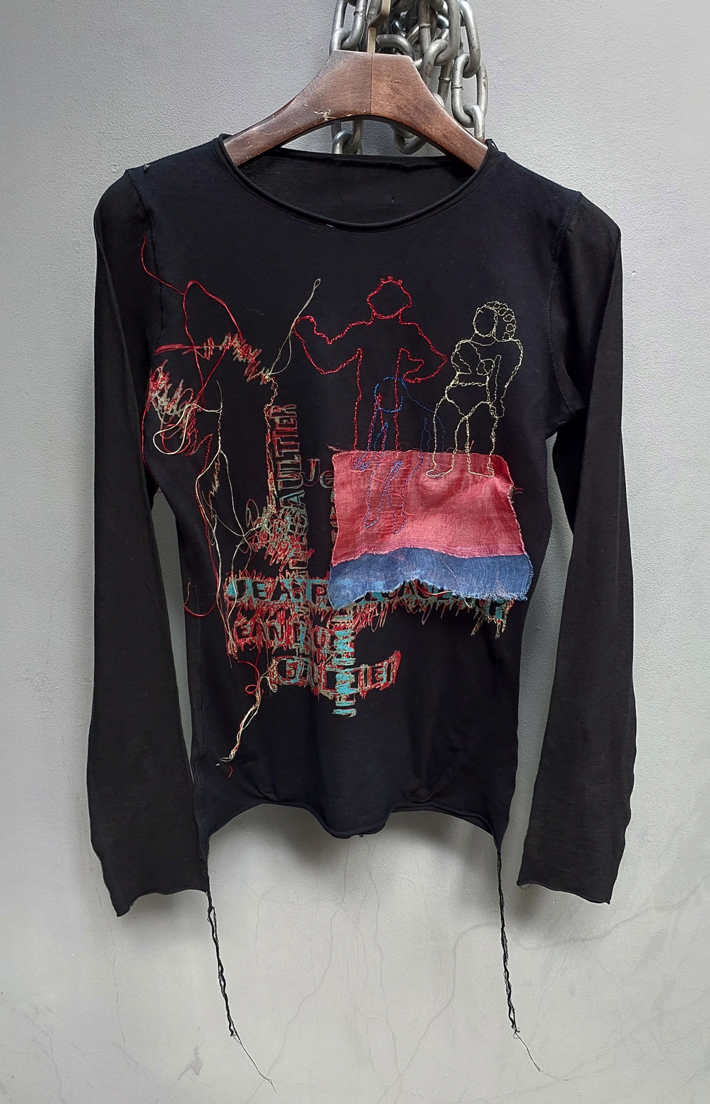 image of Jean Paul Gaultier Jean Paul Gaultuer Distressed Long Sleeve Tshirt in Black, Women's (Size Small)