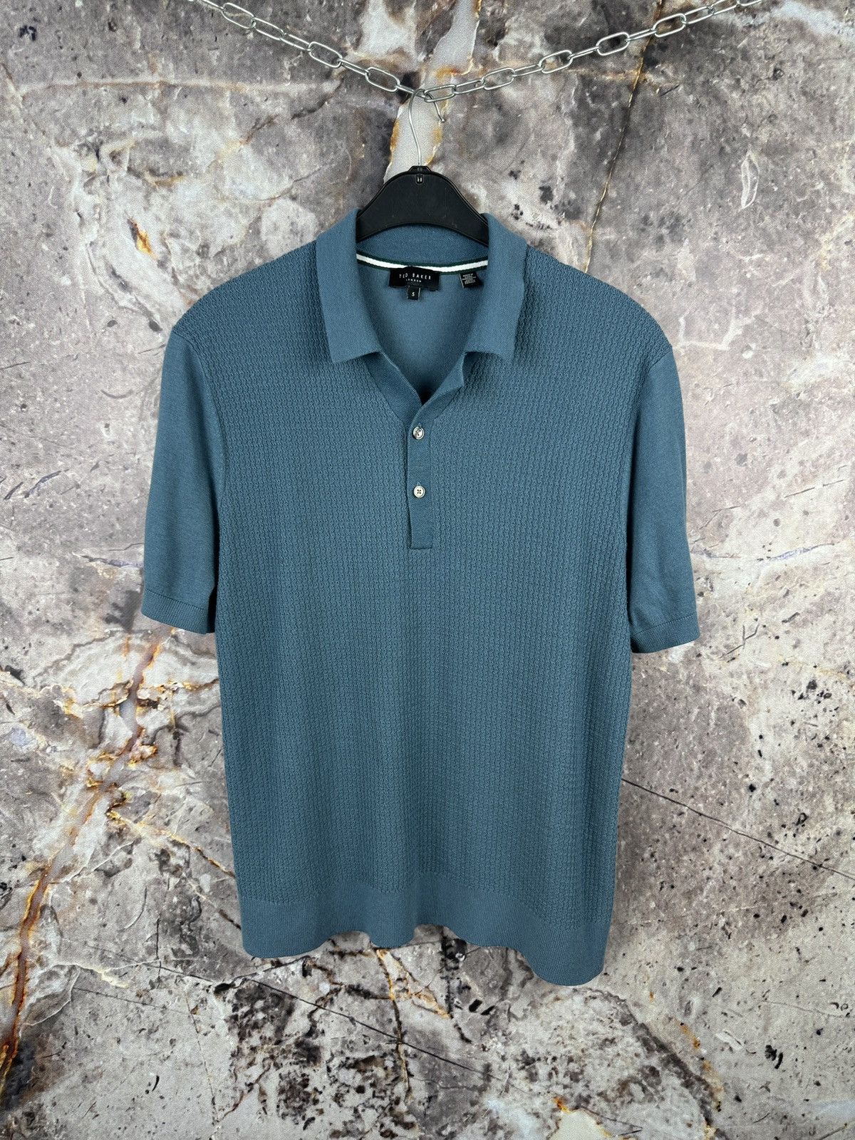 Ted Baker Ted Baker Textured Knit Polo Shirt Blue Short Sleeve Size US XL / EU 56 / 4 - 1 Thumbnail