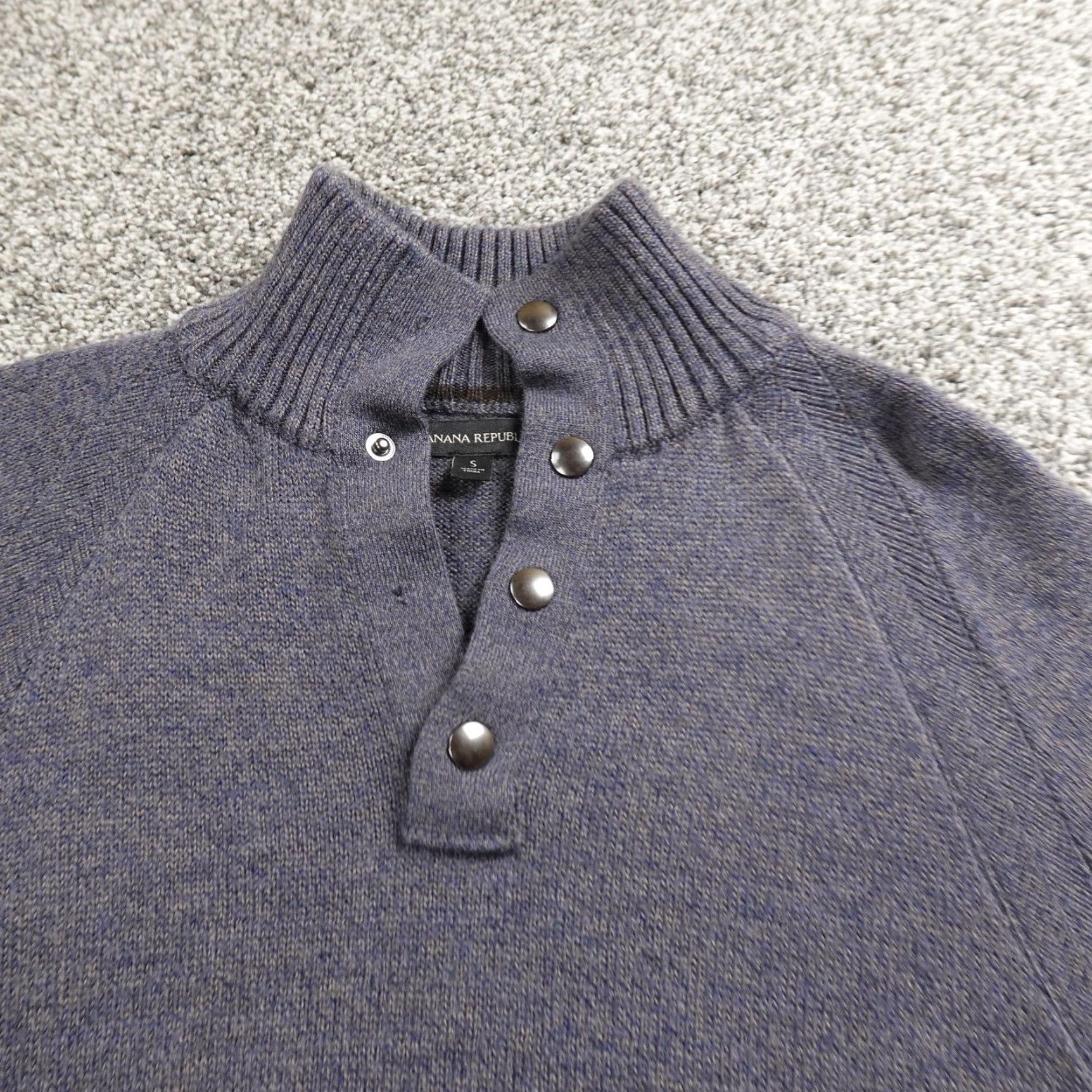 Banana Republic Banana Republic Sweater Mens S Blue Gray Merino Wool Mock Neck Henley Pullover Shirt Size US S / EU 44-46 / 1 - 3 Thumbnail