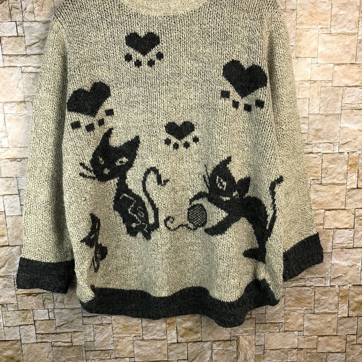 Homespun Knitwear × Japanese Brand Casalinga cat design Grey Knitwear #A1221 Size L / US 10 / IT 46 - 3 Thumbnail