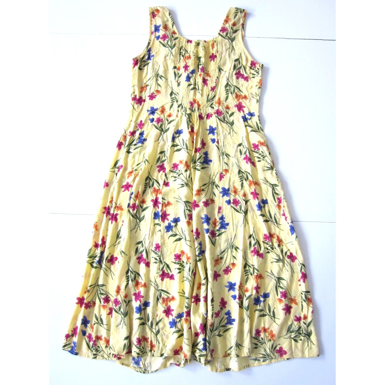 Pinko Bedford Fair Lifestyles 100% Rayon Yellow Pink Floral Long Maxi Tank Dress M Size M / US 6-8 / IT 42-44 - 2 Thumbnail