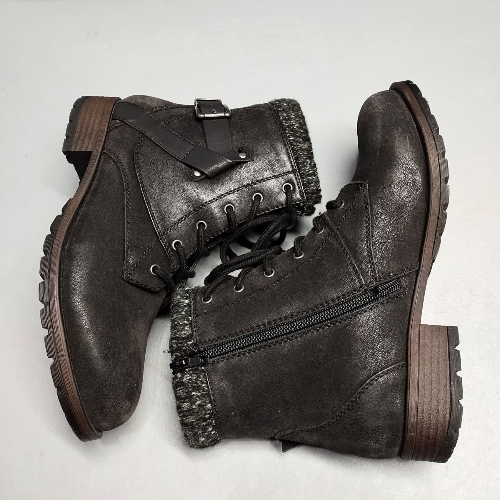 Vintage Crown Vintage Racine Combat Boots Womens Size 8.5M Black Side Zip Buckle Strap Shoe Size US 9 / IT 39 - 3 Thumbnail