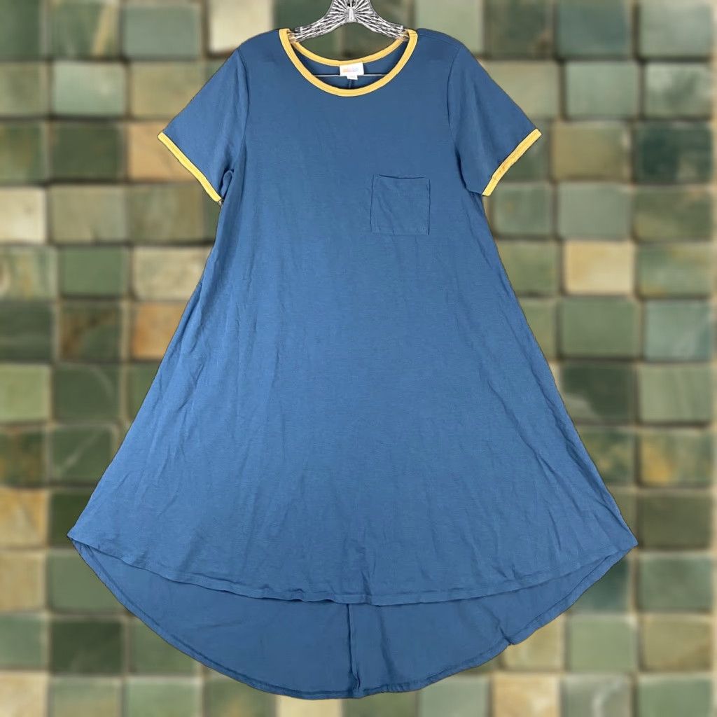 Vintage LuLaRoe Maxi Dress Blue Yellow Short Sleeve Women M Dress Length Long Women’s M Size 32" / US 10 / IT 46 - 1 Thumbnail