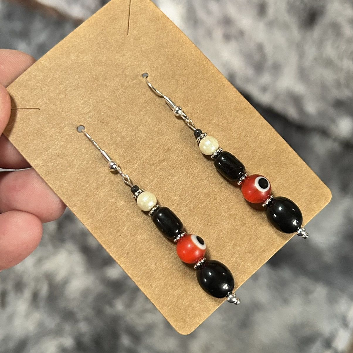 Handmade Handcrafted elegant vintage bead cat eye glass earrings Size ONE SIZE - 1 Thumbnail
