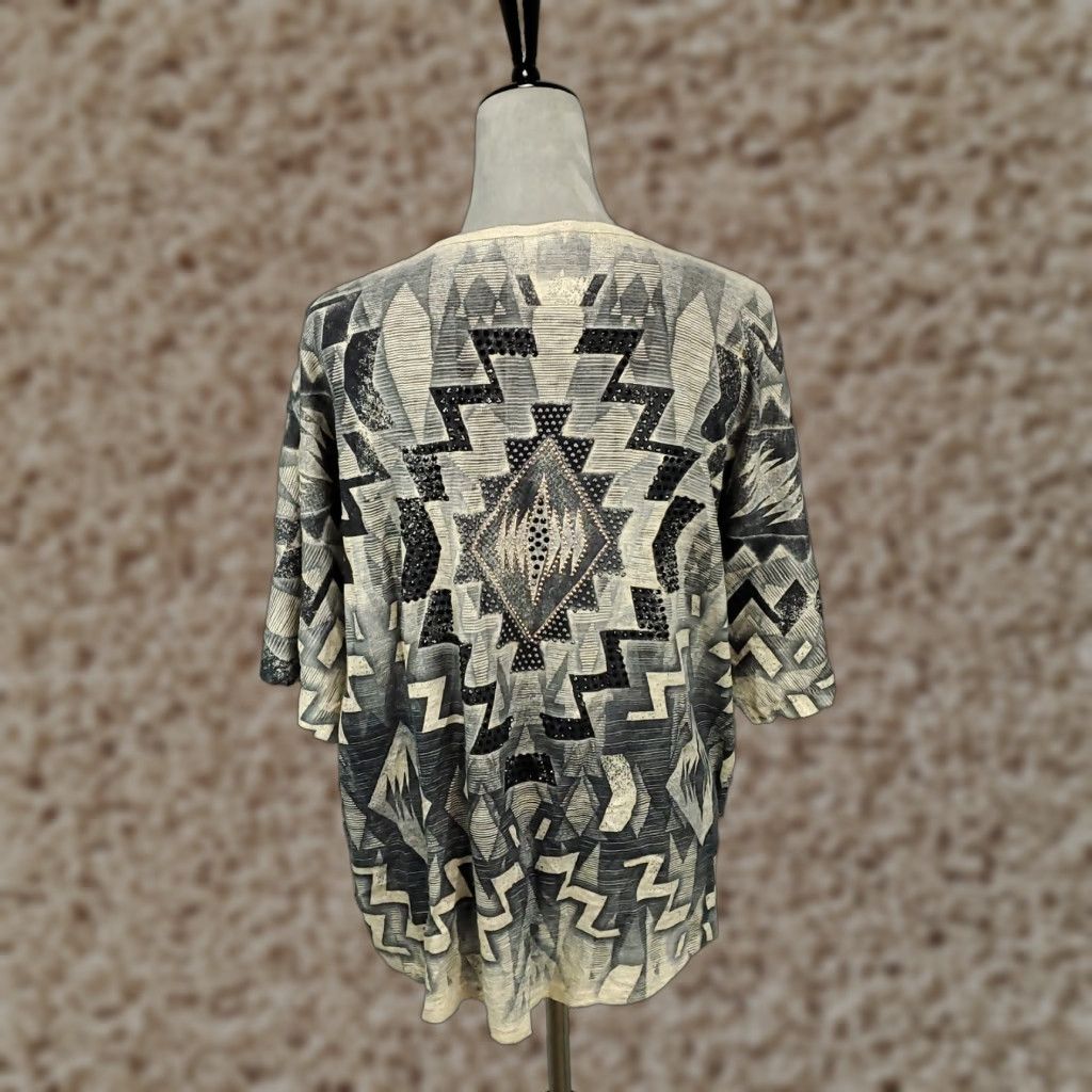 Vintage Vocal Cardigan Womens S Black White Studded Geometric Southwestern Open Front Size S / US 4 / IT 40 - 1 Thumbnail