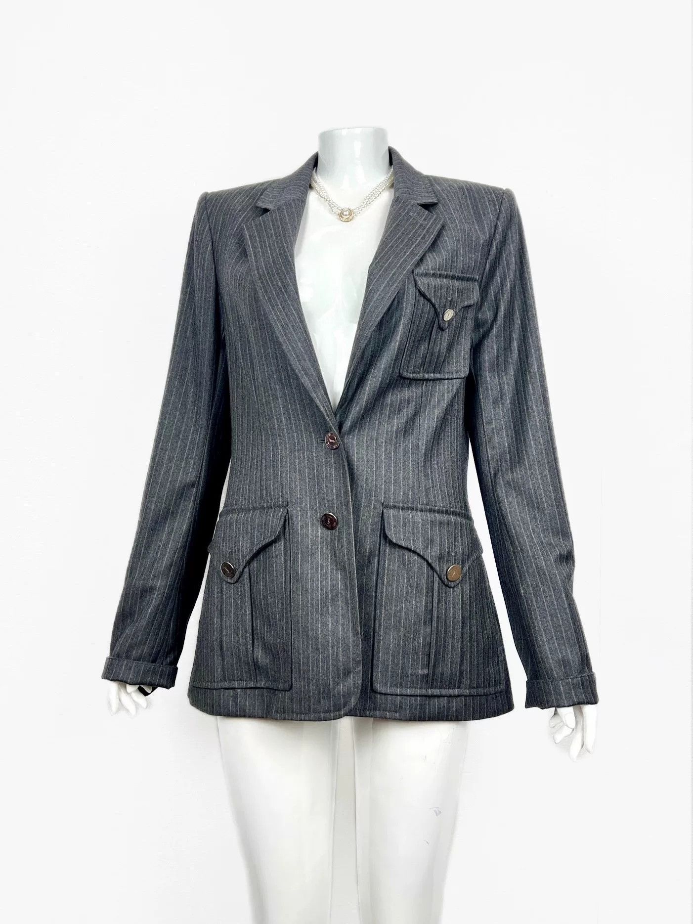 Saint Laurent Paris YSL Gray Pinstripe Wool Blazer Size S / US 4 / IT 40 - 1 Thumbnail