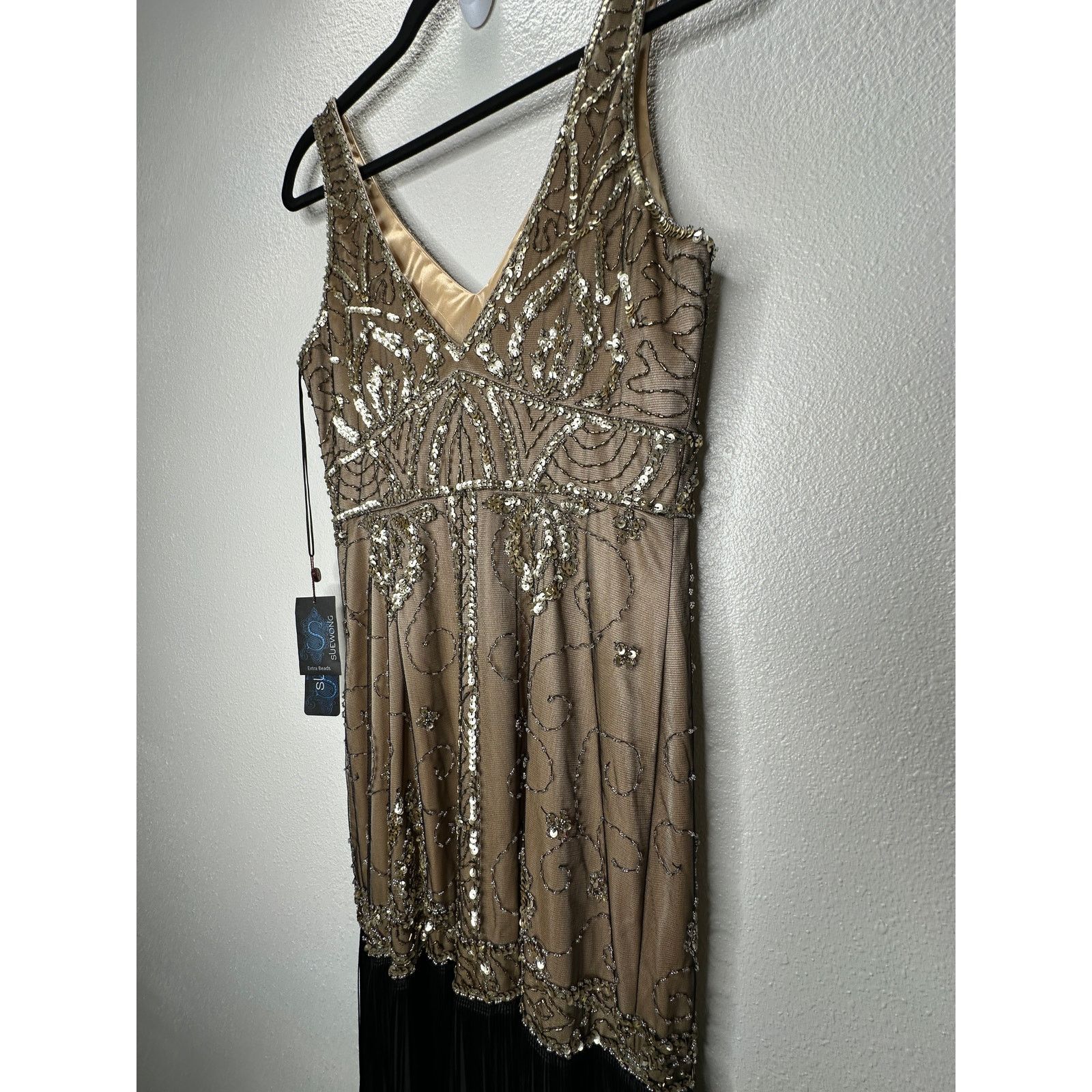 Other NWT Sue Wong Beaded Gold Top Black Fringe Bottom Dress 8 Size M / US 6-8 / IT 42-44 - 10 Thumbnail