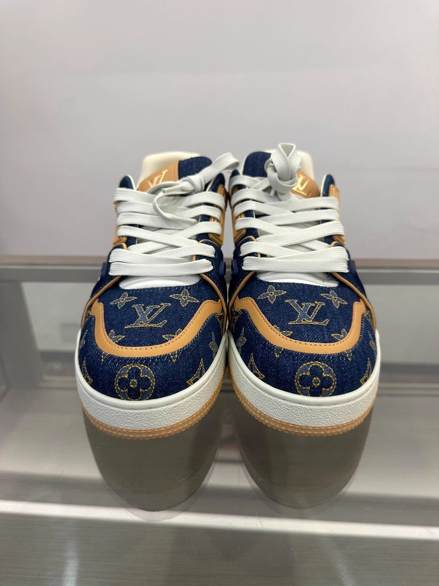 Louis Vuitton Louis Vuitton (LV) Dark Blue Denim Trainer Men's Sneakers Size US 7 / EU 40 - 1 Thumbnail