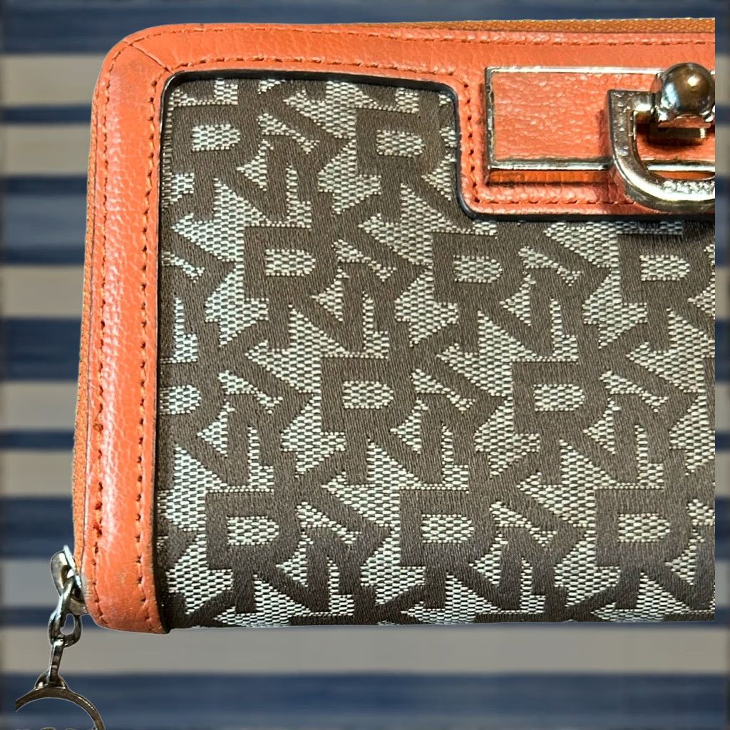 DKNY DKNY Monogram Bryant Women's Wallet Orange & Beige Logo Leather Clutch Size ONE SIZE - 1 Thumbnail