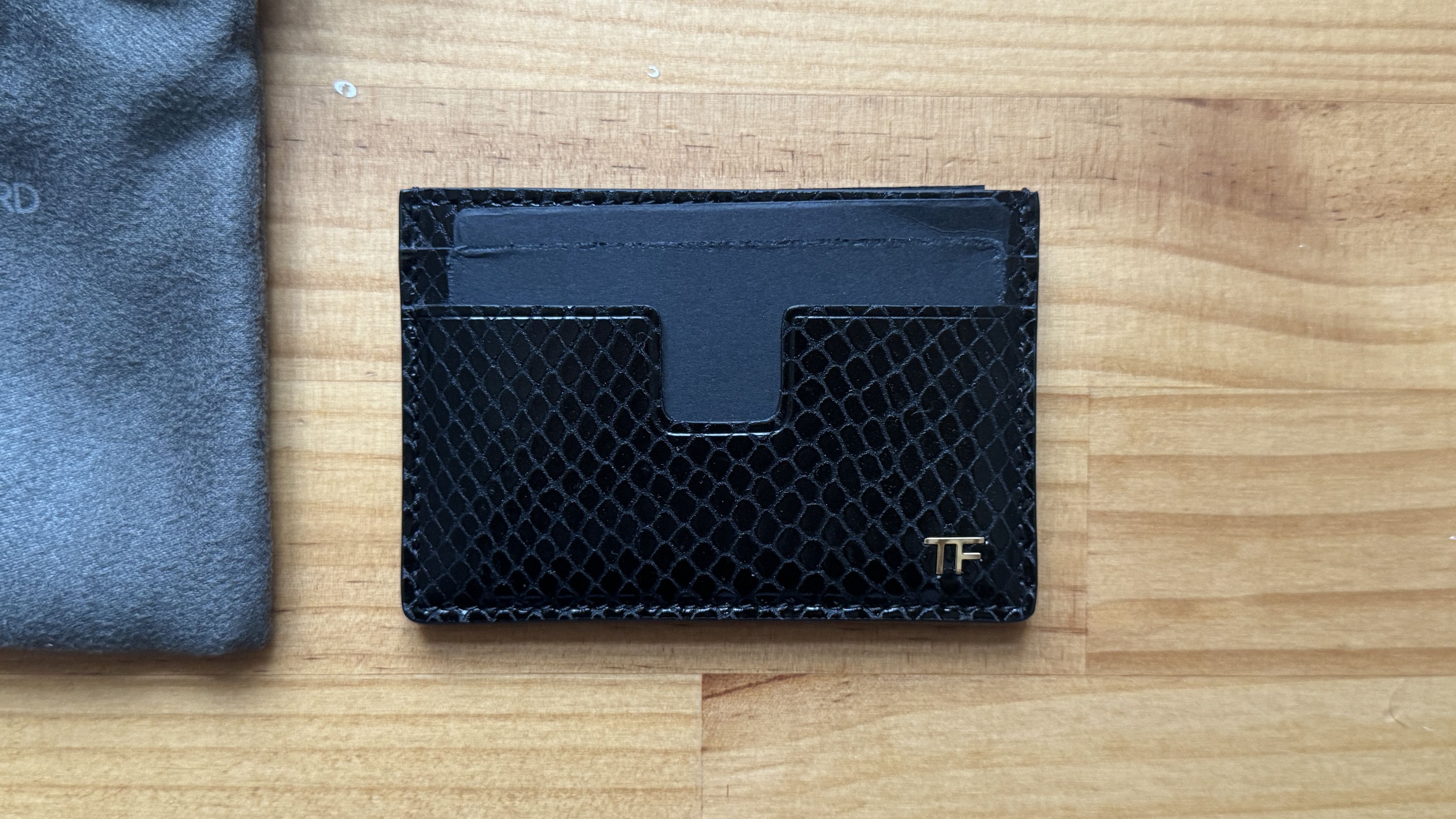 Tom Ford Black Card Holder In Printed Python Leather Size ONE SIZE - 7 Thumbnail