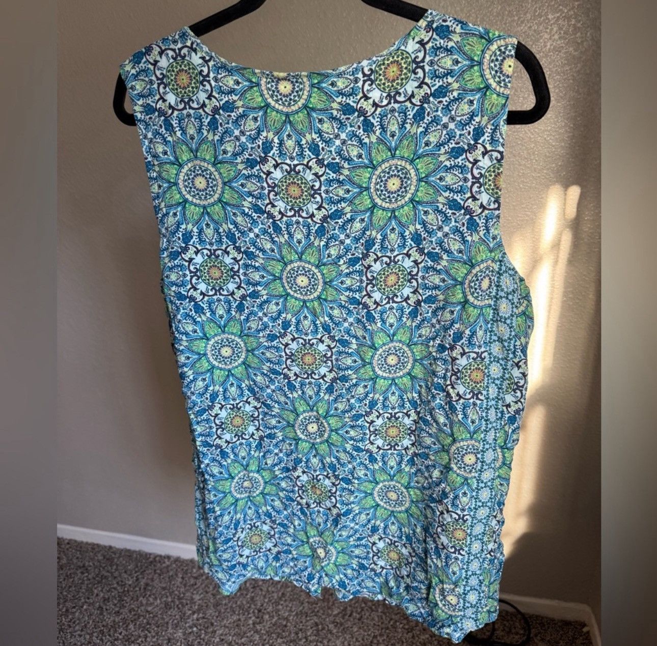 J. Jill J. Jill Blue and Green Sleeveless Lotus Crew Neck Blouse XL Size XL / US 12-14 / IT 48-50 - 3 Thumbnail