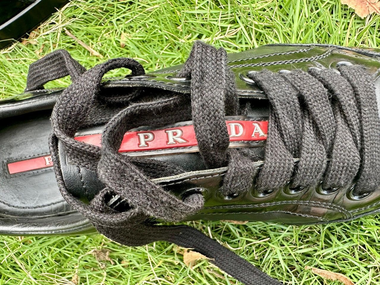 Prada Authentic Prada Lace-Up Nappa Shiny Nero Low Top Sneakers Size US 7 / EU 40 - 11 Thumbnail