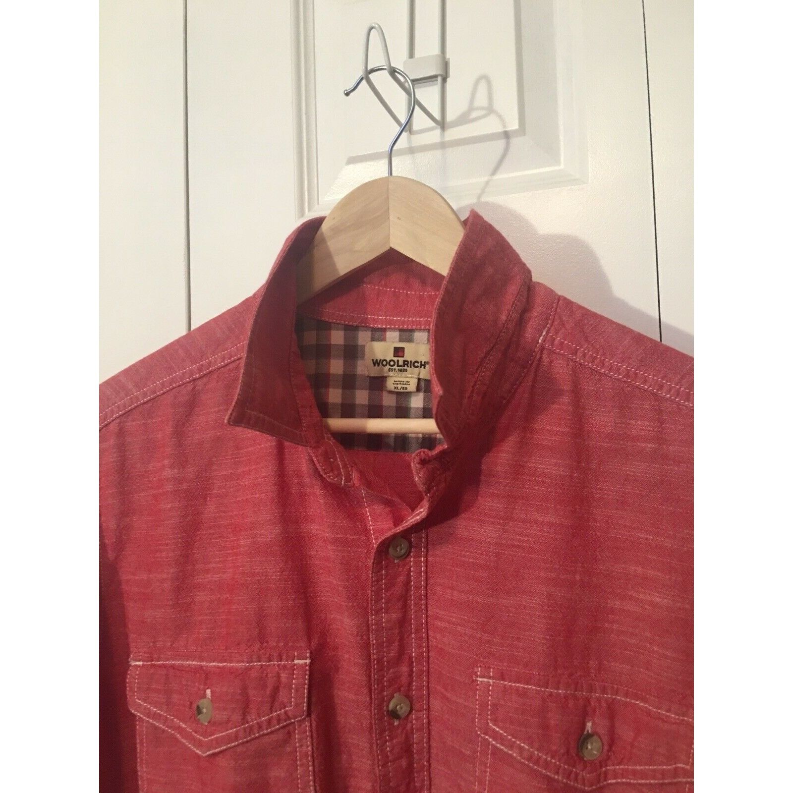 Woolrich Woolen Mills WOOLRICH Button Shirt ~ Men XL Red Short Sleeve Chambray Cot Size US XL / EU 56 / 4 - 1 Thumbnail