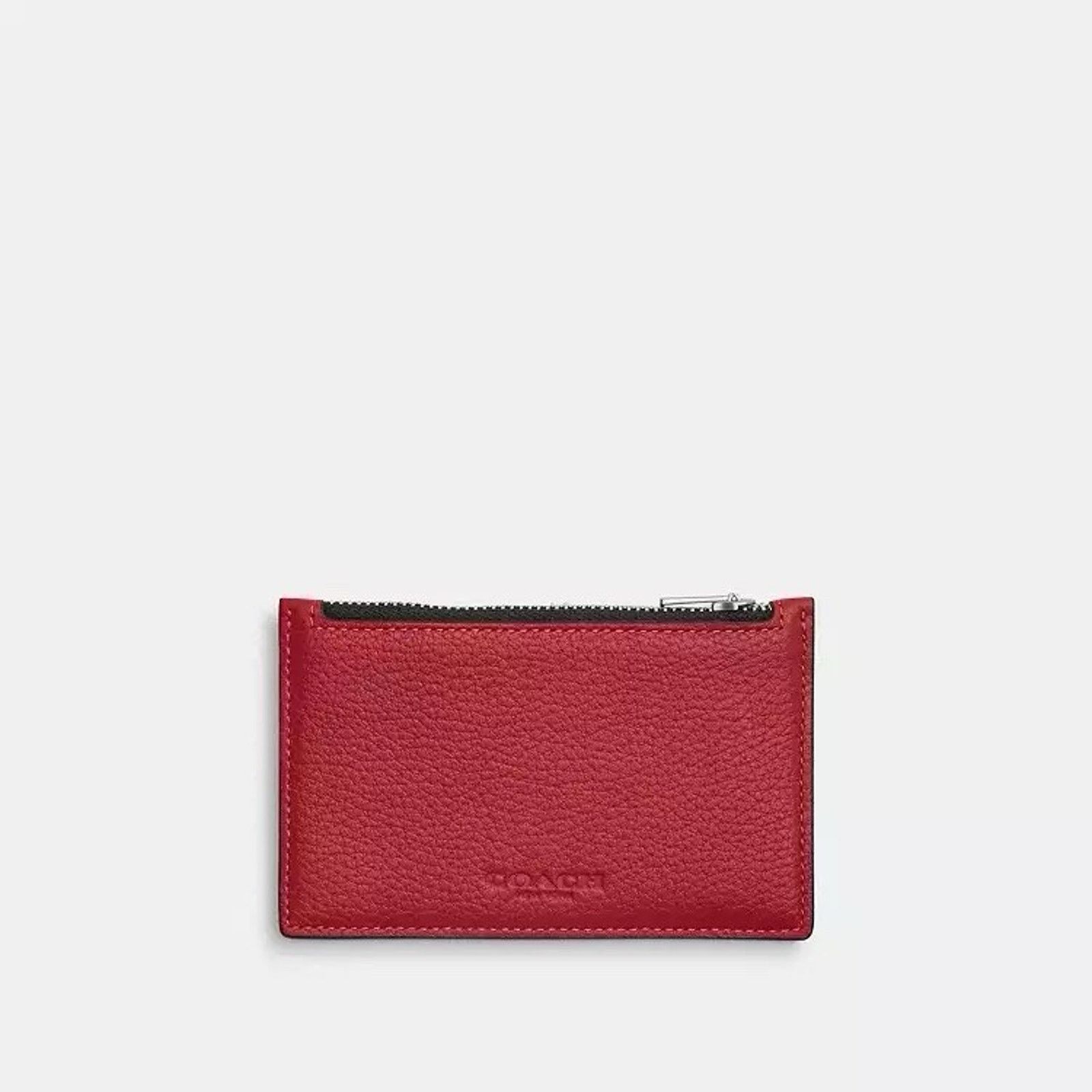 Coach NWT Coach Zip Card Case C4280 Silver True Red Pebble Leather Size ONE SIZE - 4 Thumbnail