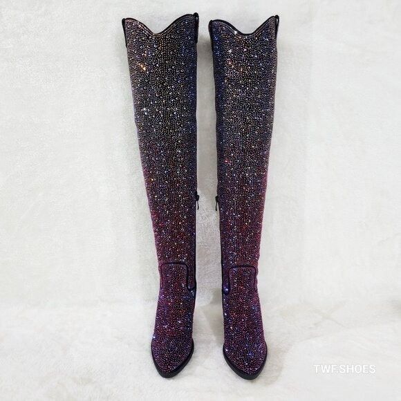 Other Country Glam Iridescent Ombre Rhinestone OTK Thigh High Cowg Size US 9 / IT 39 - 4 Thumbnail