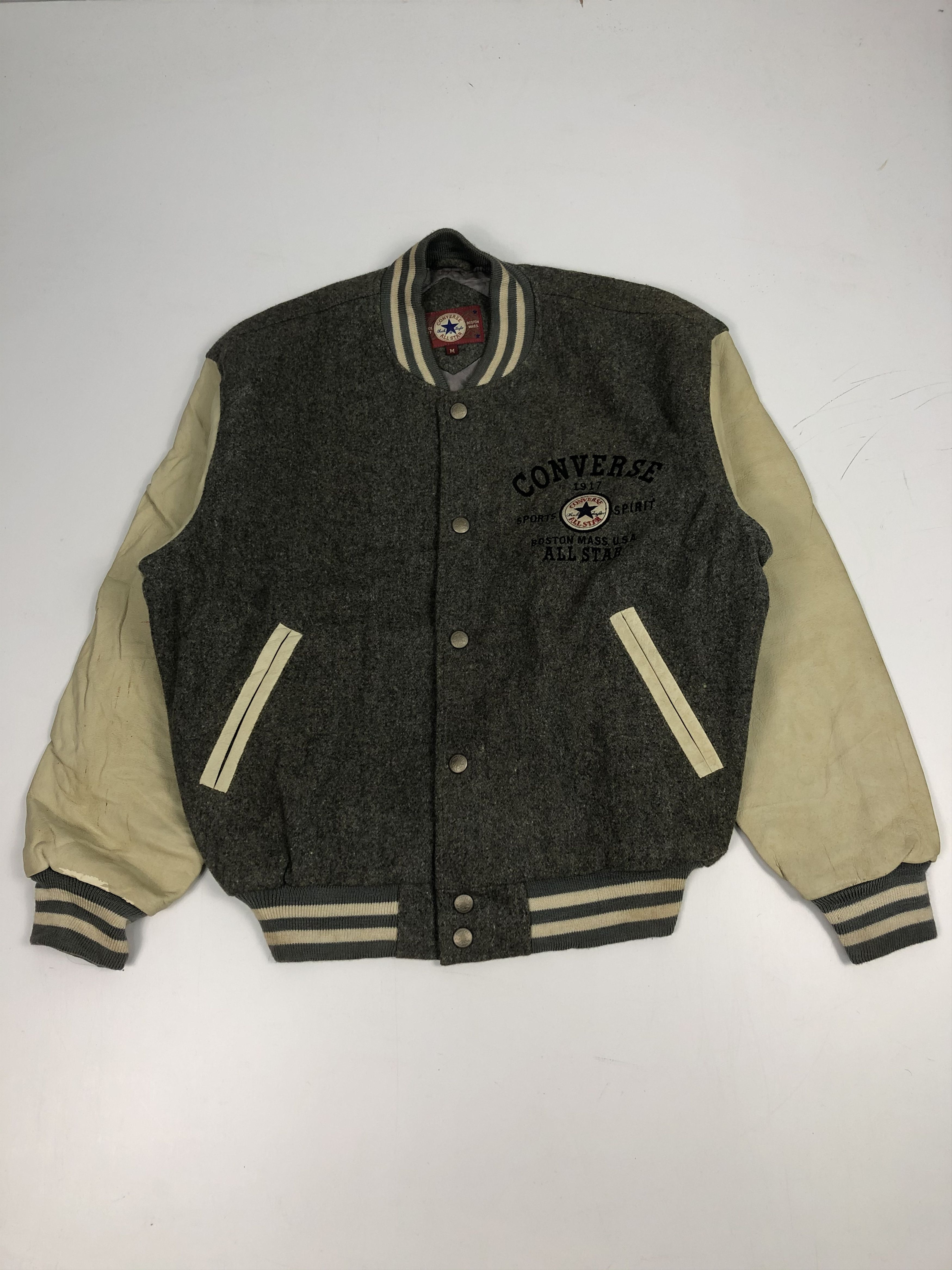 Converse Vintage 90s Converse Biglogo Varsity Leather Jacket V0096 Size US M / EU 48-50 / 2 - 1 Thumbnail