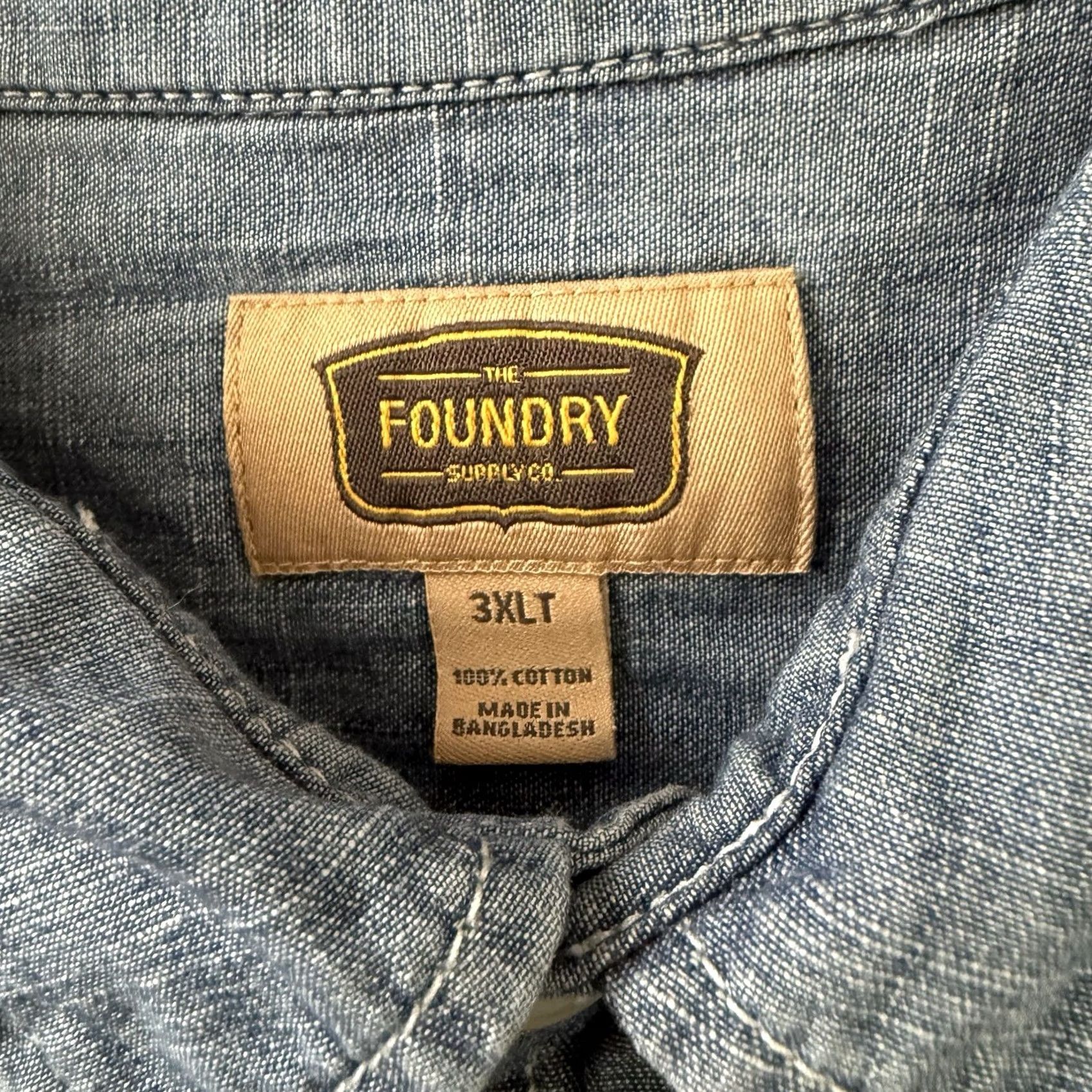 Vintage The Foundry Shirt Mens 3XLT Blue 100% Cotton Chambray Pockets Button-Up Casual Classic Outdoor Designer Size US XXL / EU 58 / 5 - 2 Thumbnail