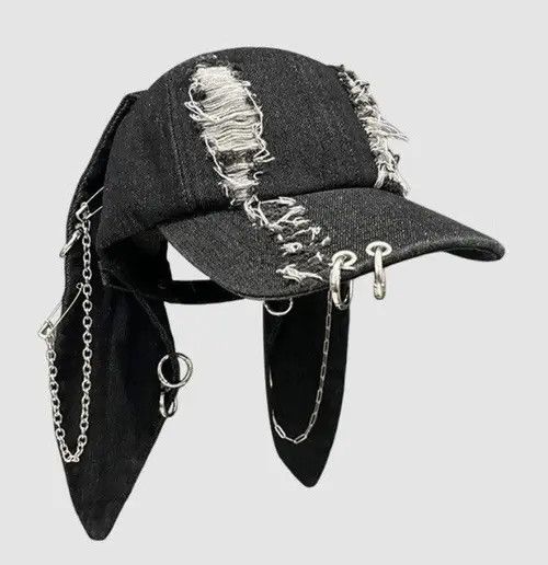 Japanese Brand Avant garde chunky bunny rabbit ear distressed raw denim cap Size ONE SIZE - 2 Thumbnail