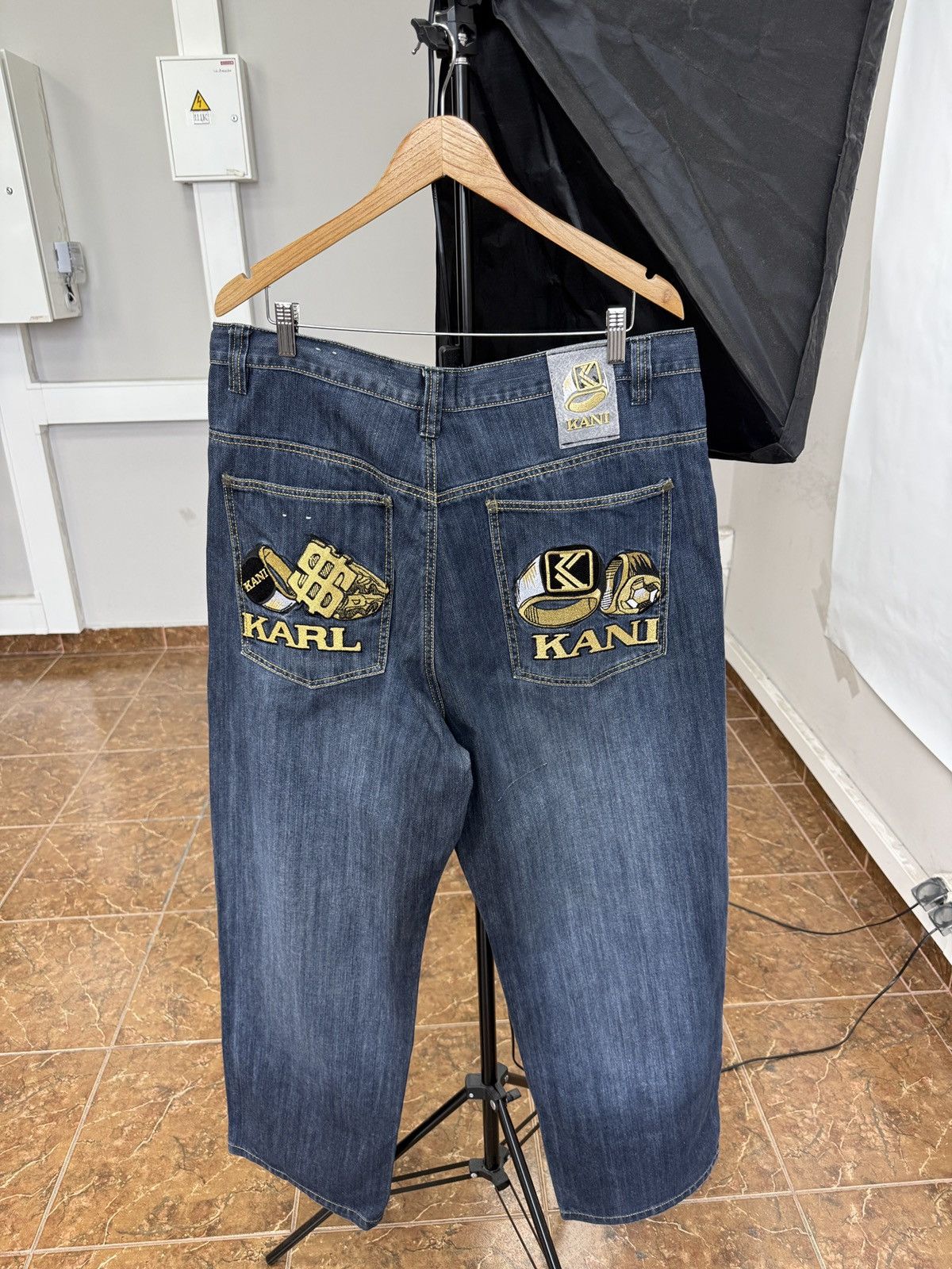 Karl Kani 🇺🇸 Vintage 90s Karl Kani Baggy Embroidered Denim Jean Retro Size US 38 / EU 54 - 1 Thumbnail