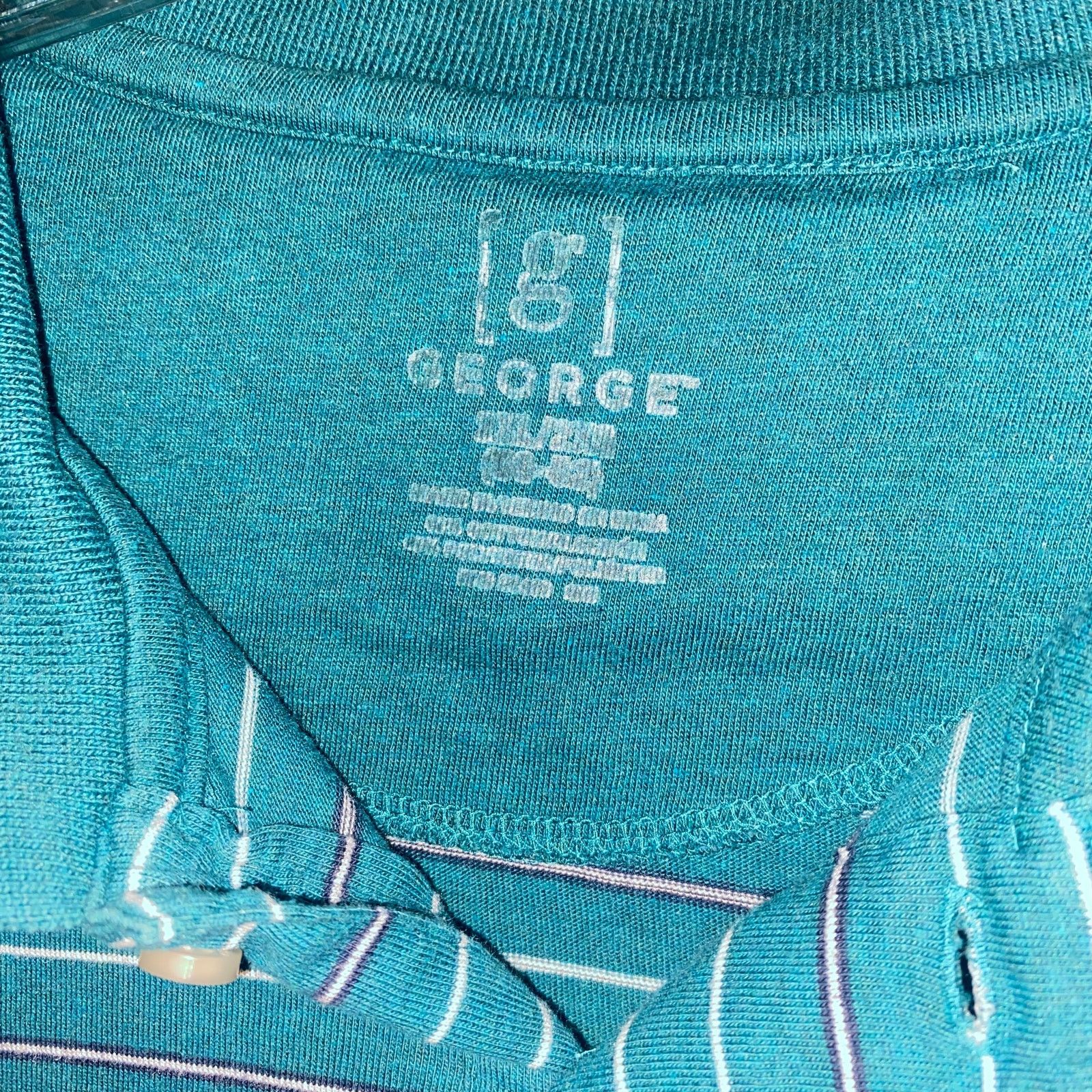 George George Teal Blue Stripe Short Sleeve Collared Polo Shirt 2XL Size US XXL / EU 58 / 5 - 3 Thumbnail