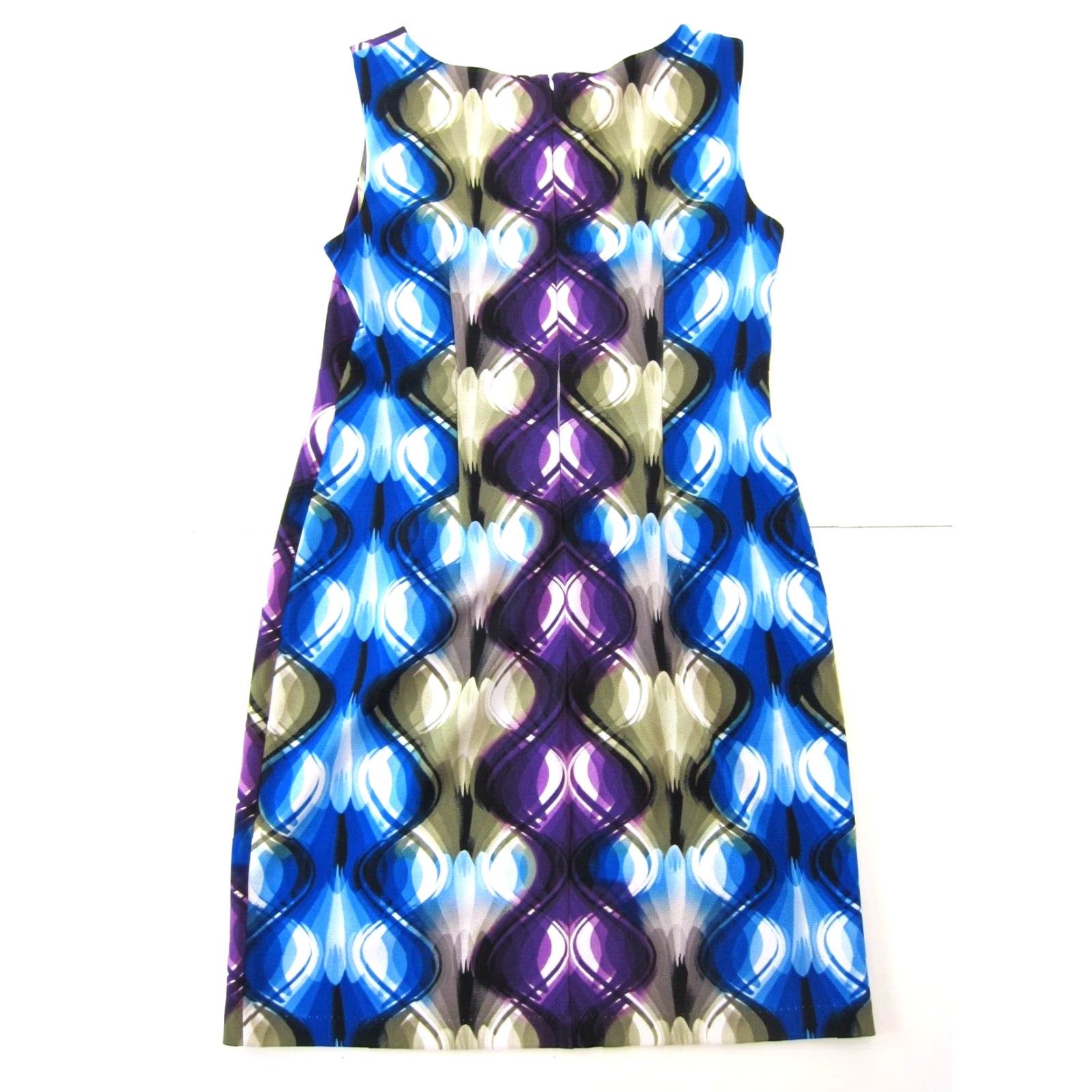 Vintage Connected Apparel Blue Purple White Geometric Stretch Sheath Tank Dress Women 12 Size XL / US 12-14 / IT 48-50 - 2 Thumbnail
