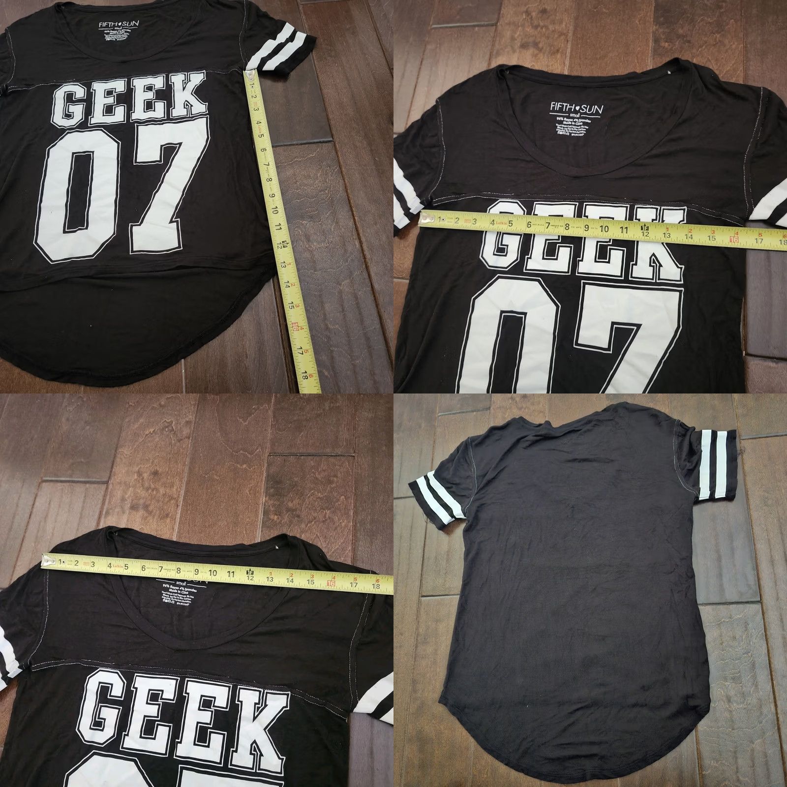Vintage Fifth Sun Geek 07 T Shirt Womens Small Black Striped Tee Athletic Fit Pullover Short Sleeve Casual Shirt Womens S Black Geek 07 Tee Size S / US 4 / IT 40 - 8 Thumbnail