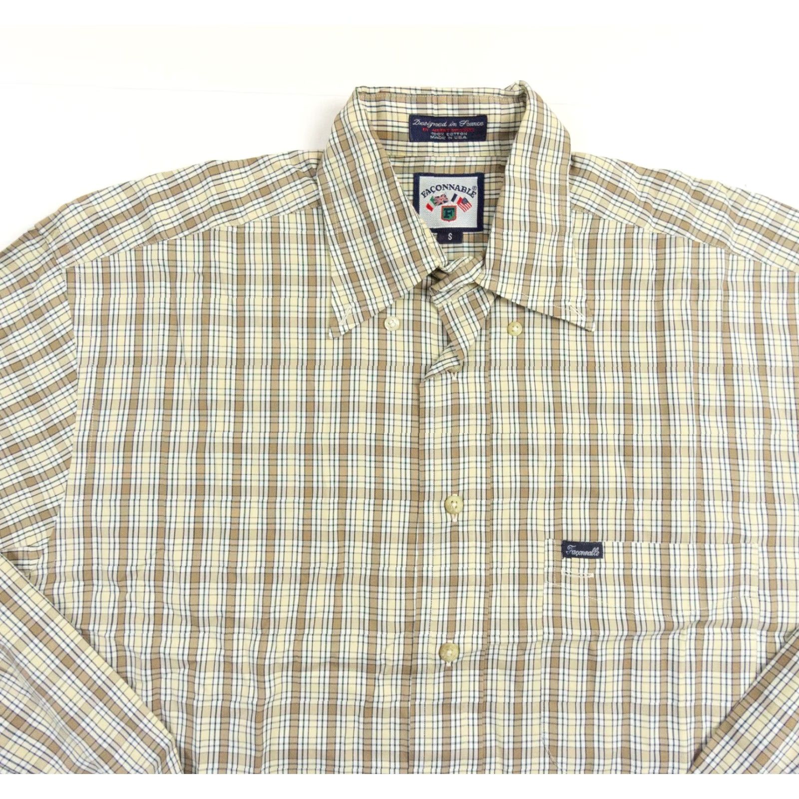 Faconnable VINTAGE Façonnable Beige Button Up Shirt Small Long Sleeve Check Preppy Mens Size US S / EU 44-46 / 1 - 2 Thumbnail
