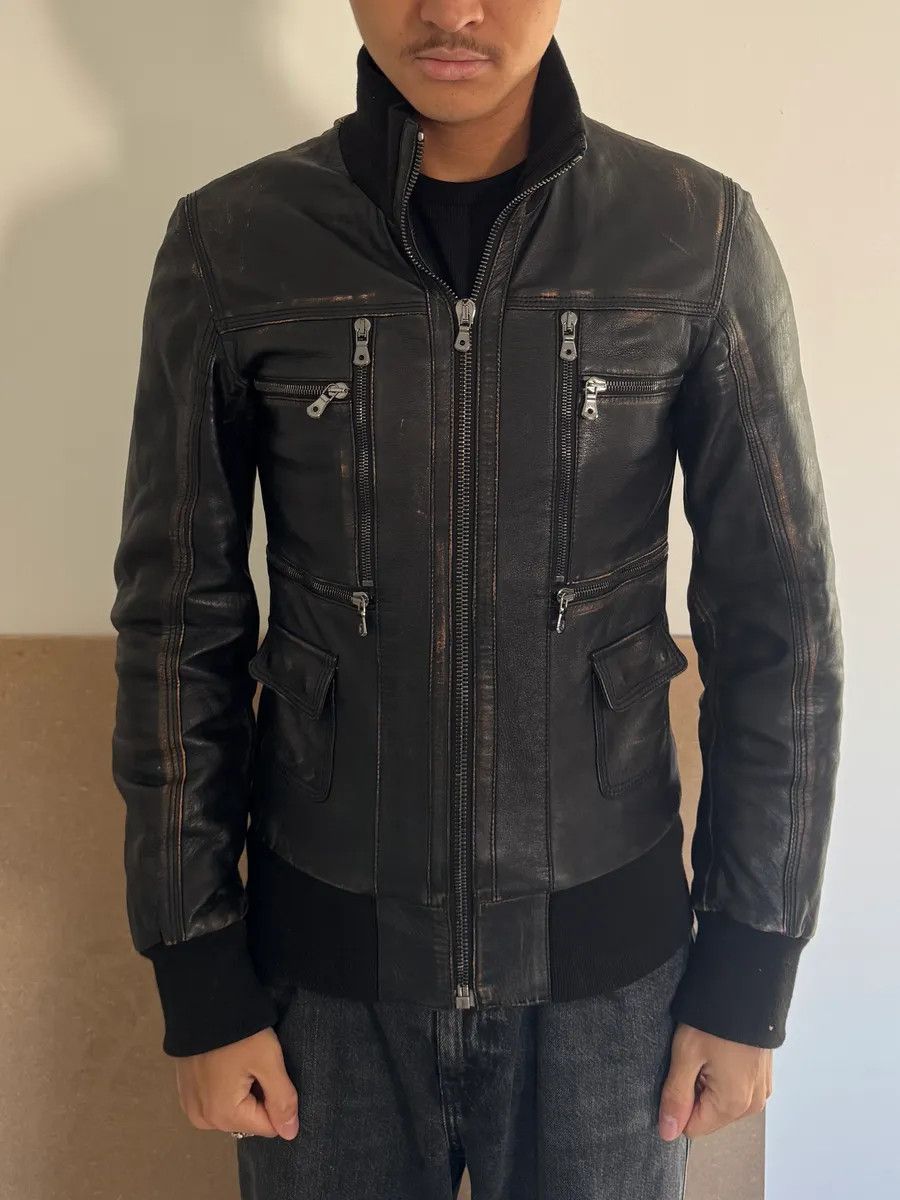 Dolce & Gabbana 2000s Dolce & Gabbana Faded Brown Leather Zip Jacket Size US S / EU 44-46 / 1 - 2 Thumbnail