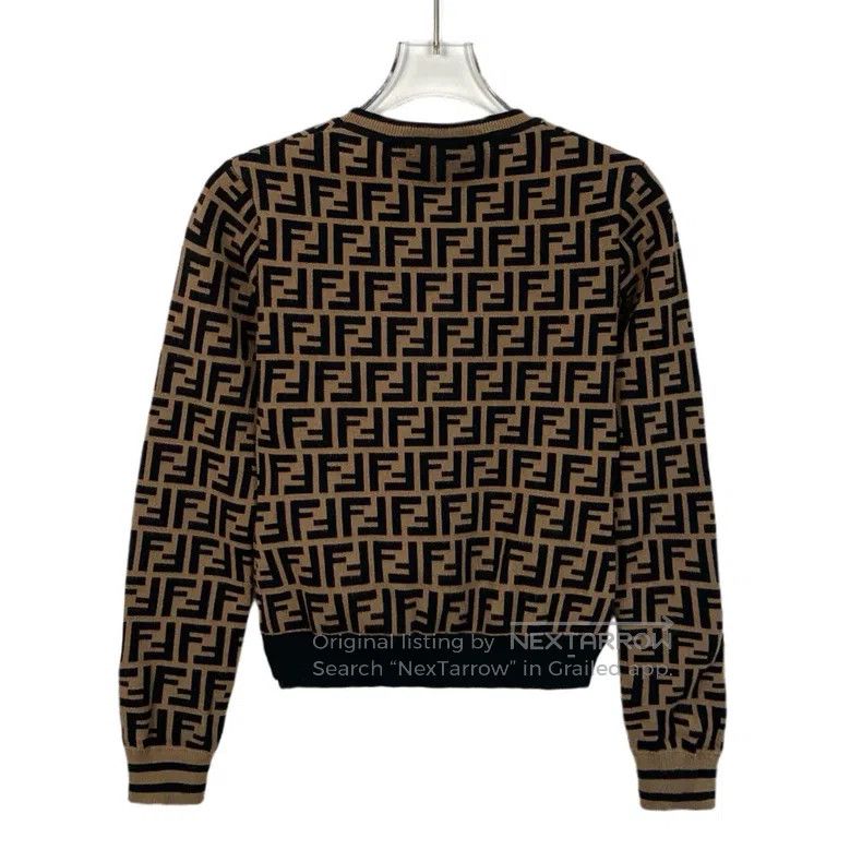Fendi Fendi Dark brown logo letter all-over print round neck lon Size 4XL / US 24-26 - 2 Thumbnail