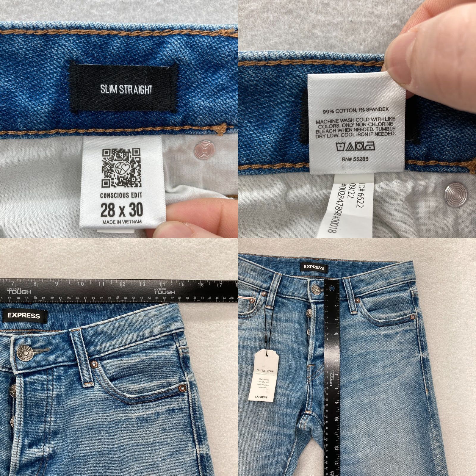 Express Express Jeans Mens 28x30 Slim Straight Denim Blue Stretch Button Fly Size US 28 / EU 44 - 8 Thumbnail