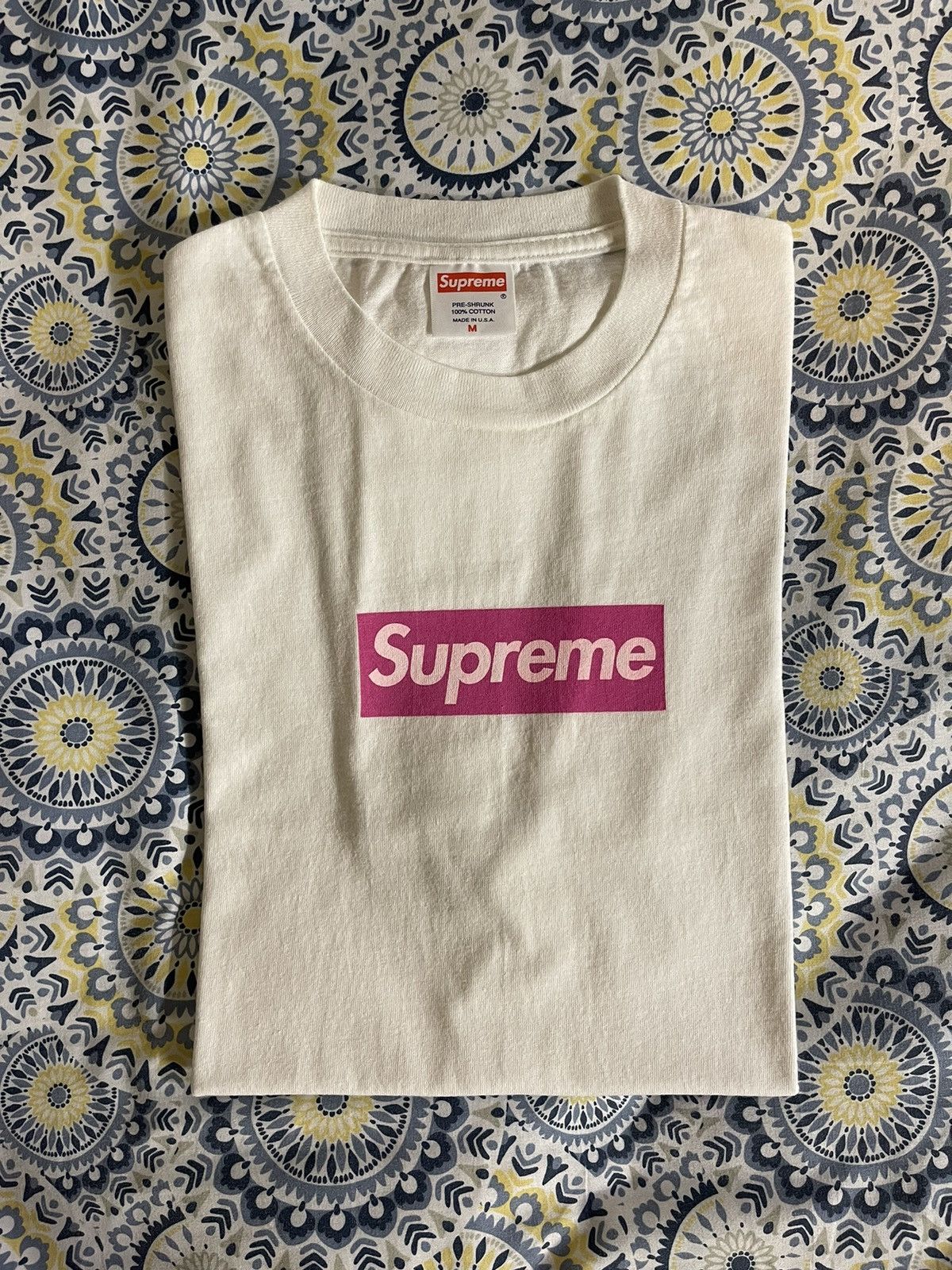 image of 2005 Supreme Pink On White Box Logo Tee, Men's (Size Medium)