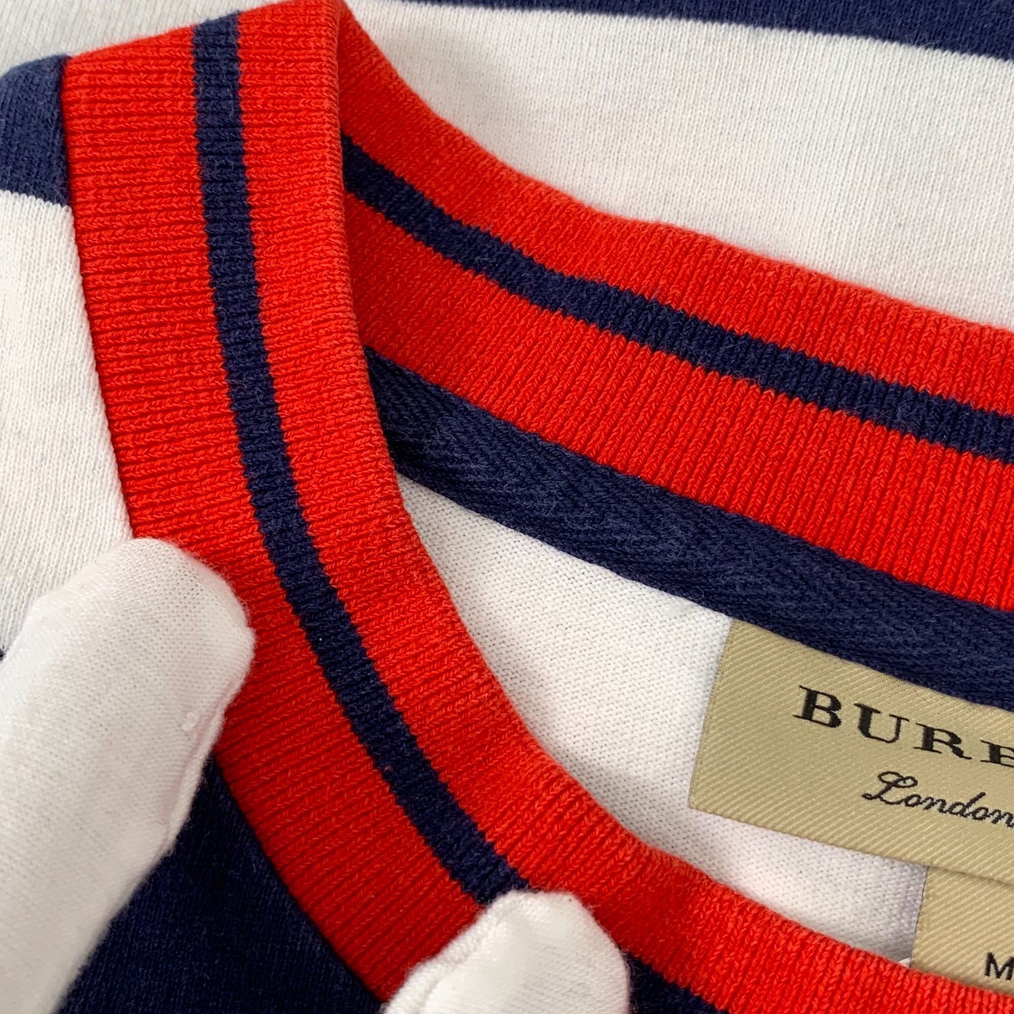 Burberry Burberry Striped Navy & White Cotton T-Shirt With Red Accent Size M / US 6-8 / IT 42-44 - 5 Thumbnail