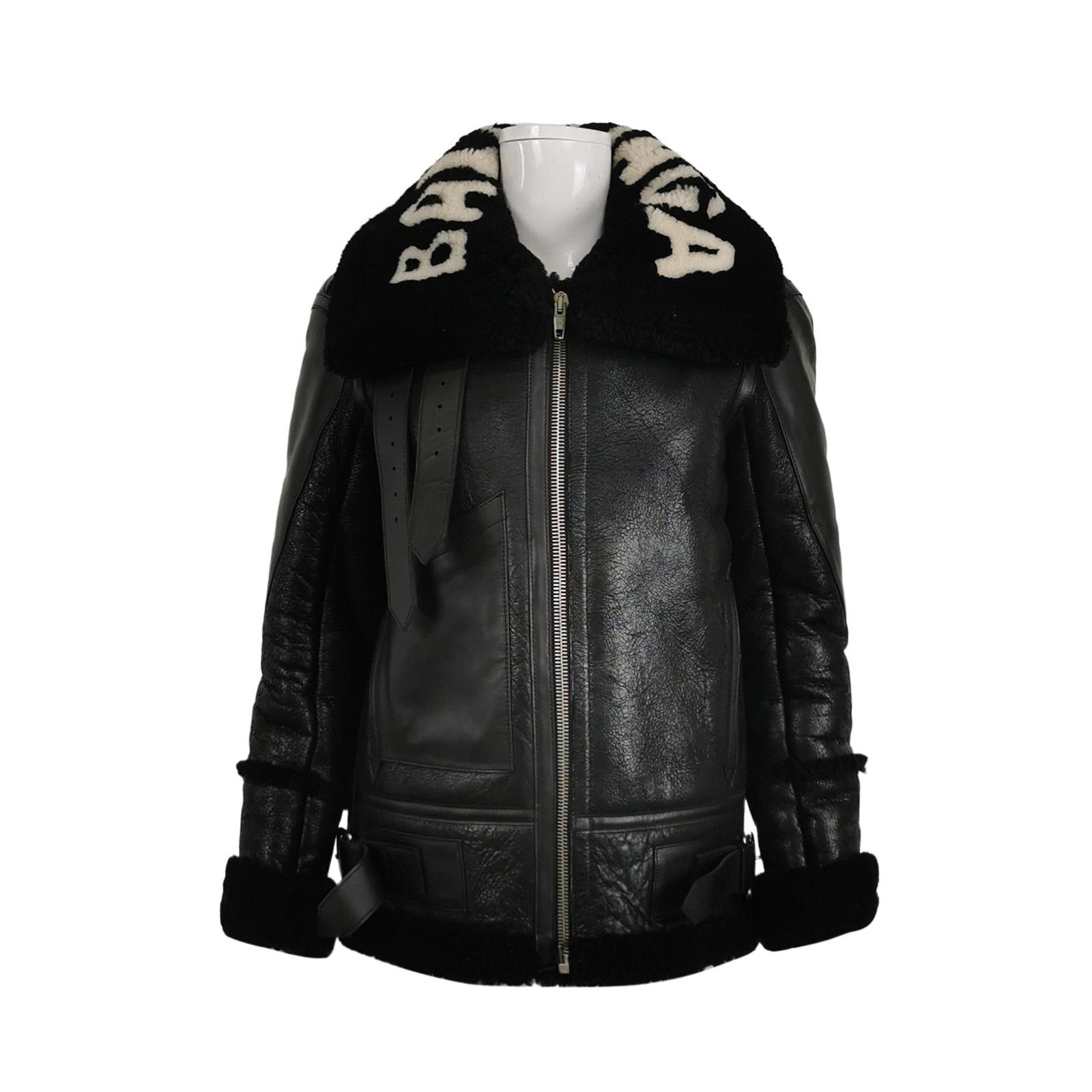 Balenciaga Balenciaga Black Shearling Collar Leather Jacket XXS Size XXS / US 00 / IT 34 - 1 Thumbnail