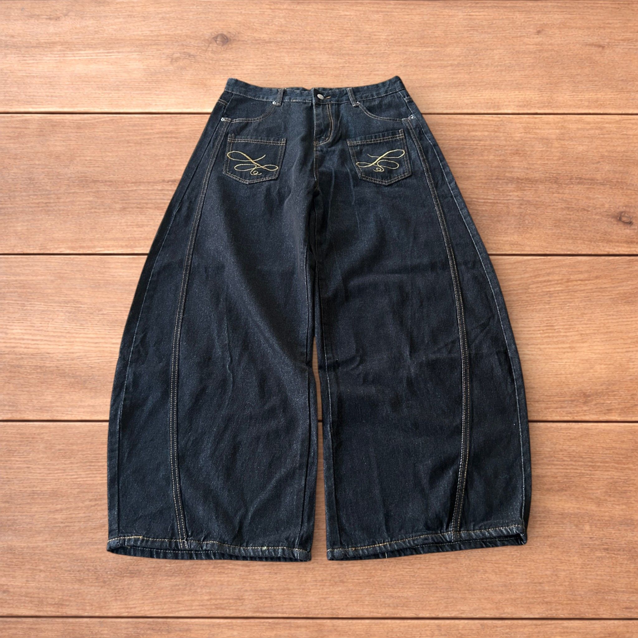 Japanese Brand Vintage style baggy wide leg Korean jeans in black. Size US 36 / EU 52 - 1 Thumbnail