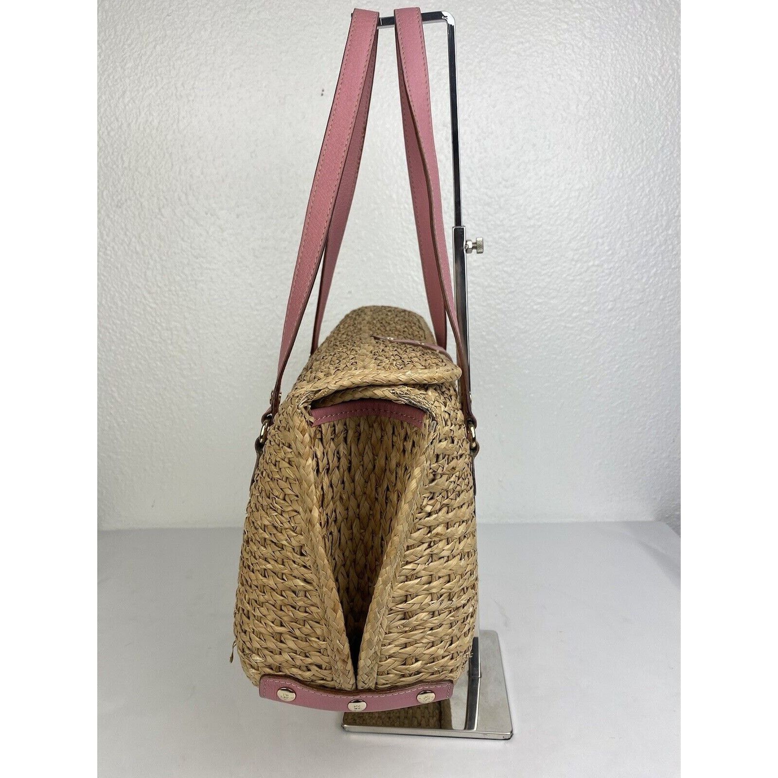 Kate Spade Kate Spade Straw Picnic Wine Bag Purse Basket Pink Leather Size ONE SIZE - 6 Thumbnail