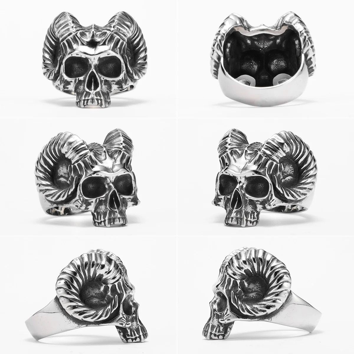 Vintage Gothic Satan Skull Men Ring Size ONE SIZE - 4 Thumbnail