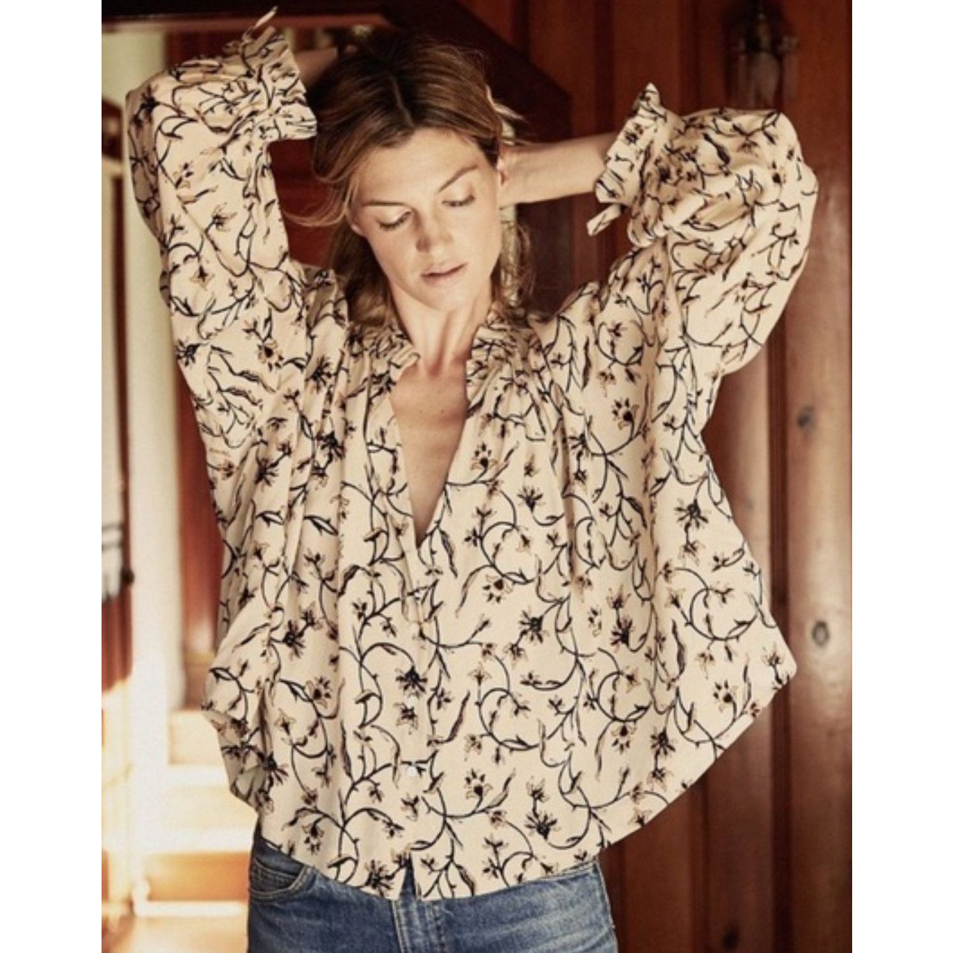 DOEN Doen floral ruffle collar tie sleeve button up top Size Sm Size S / US 4 / IT 40 - 1 Thumbnail