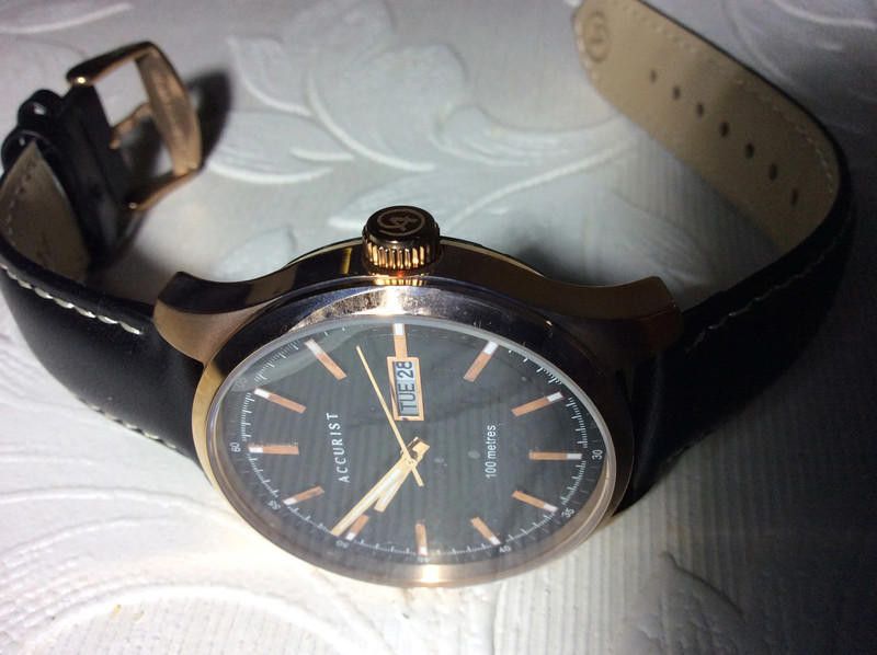 Designer Accurist men's black dial black leather strap watch Size ONE SIZE - 8 Thumbnail
