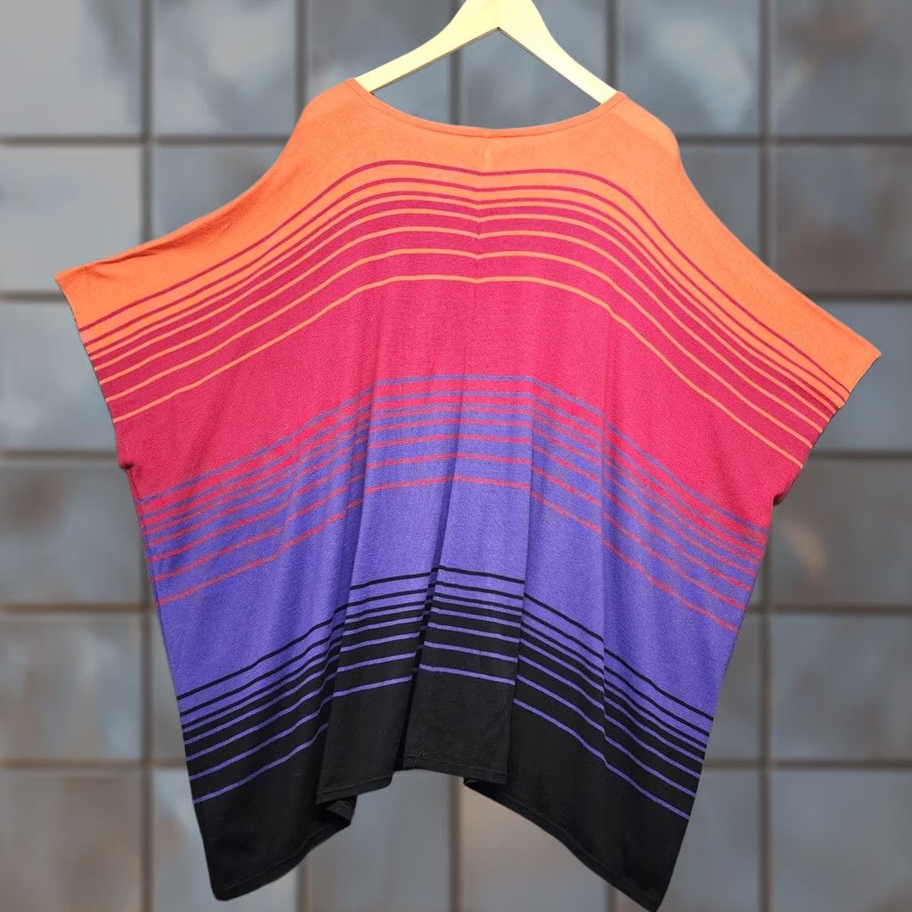 Vintage Chicos One Size Batwing Poncho Sweater Orange Pink Purple Ombre Striped Knit Top Women Short Sleeve Pullover Knits Top pattern Striped Size ONE SIZE - 1 Thumbnail